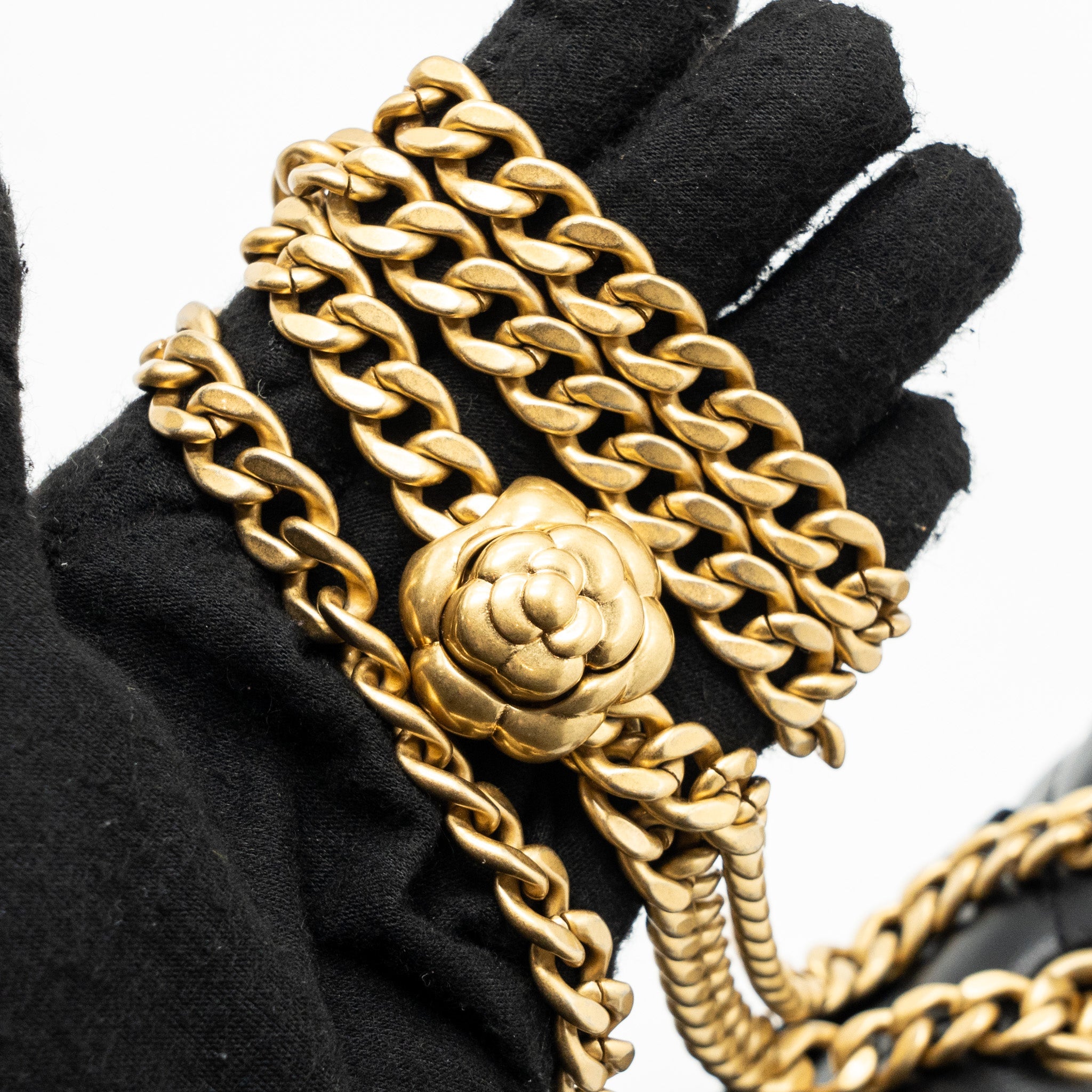CHANEL 23S CAMELLIA ADJUSTABLE CHAIN MINI RECTANGULAR FLAP BAG LAMBSKIN BLACK GHW (MICROCHIP)