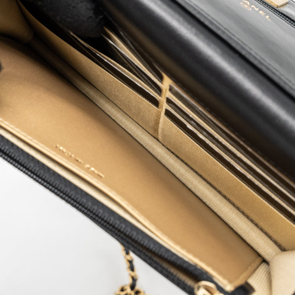 CHANEL PEARL CRUSH WALLET ON CHAIN LAMBSKIN BLACK GHW