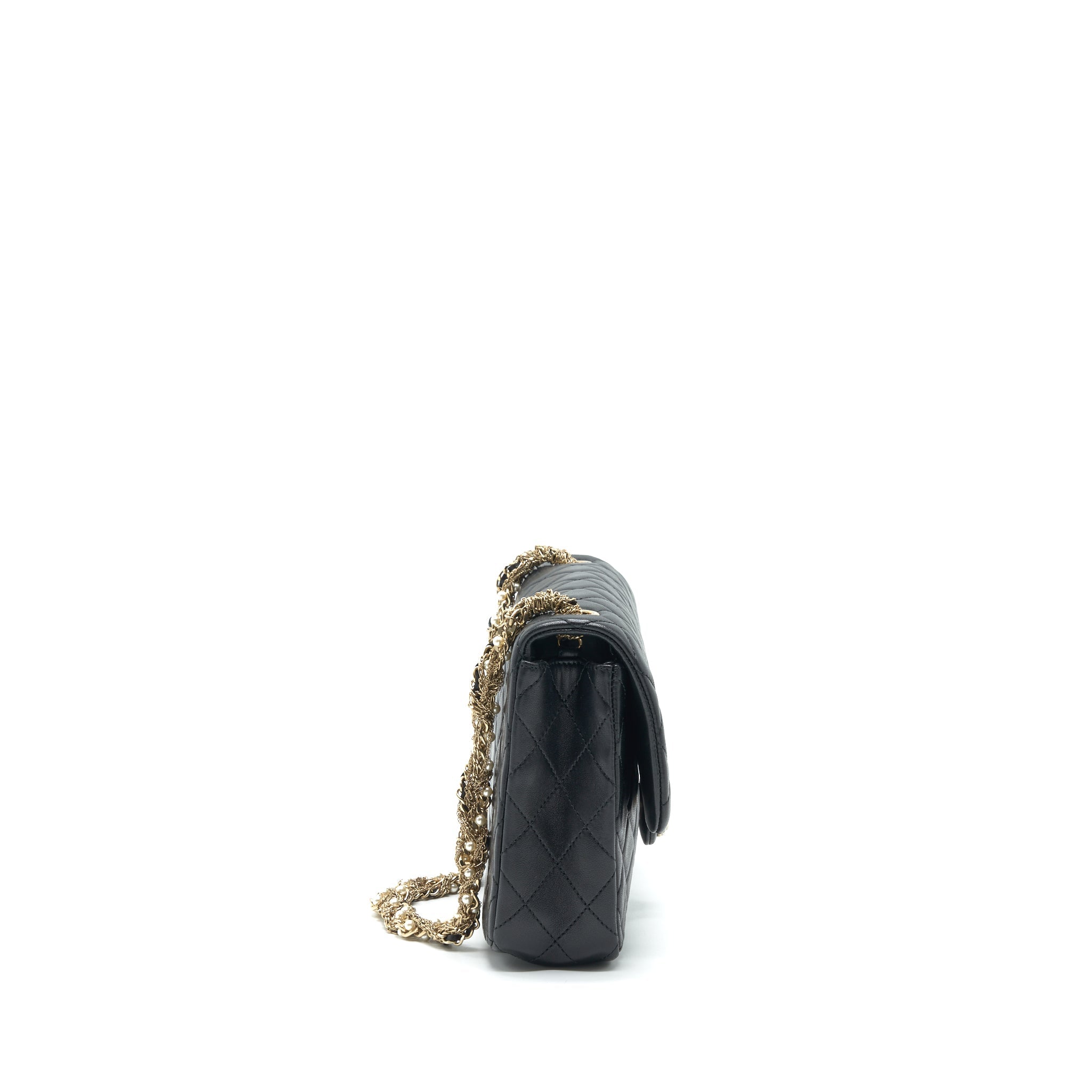 CHANEL QUILTED CC PEARL LOGO SHOULDER FLAP BAG WITH CHAIN