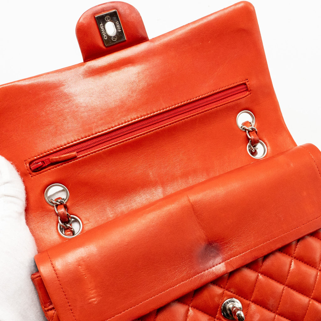 CHANEL MEDIUM CLASSIC DOUBLE FLAP BAG LAMBSKIN RED SHW