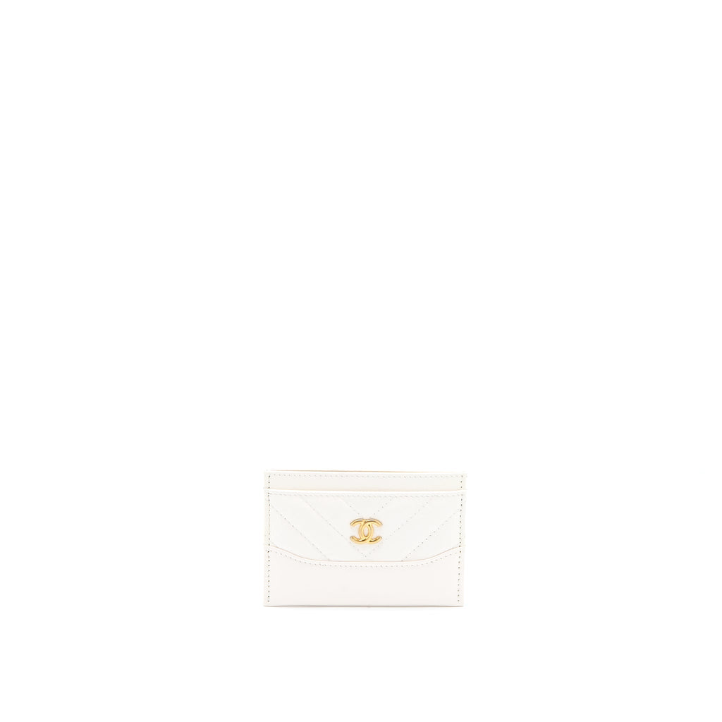 CHANEL CHEVRON CARD HOLDER CALFSKIN WHITE GHW