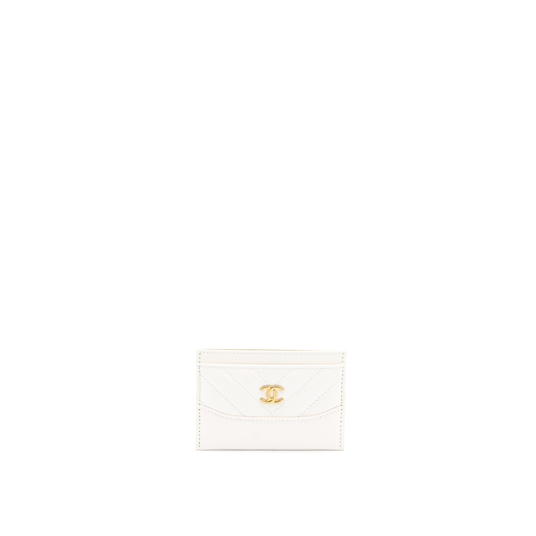 CHANEL CHEVRON CARD HOLDER CALFSKIN WHITE GHW