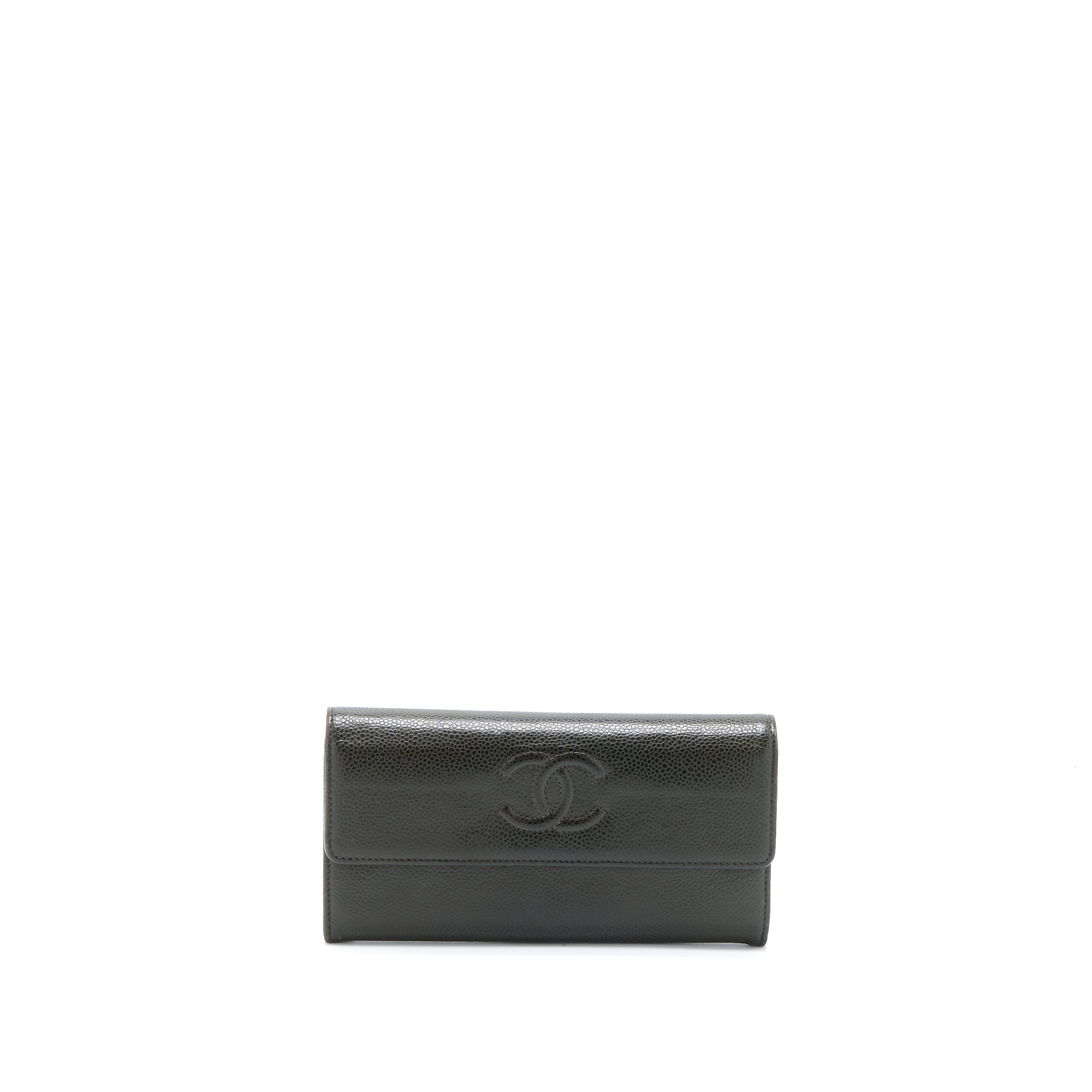 CHANEL CC LOGO FLAP LONG WALLET CAVIAR DARK OLIVE GREEN SHW