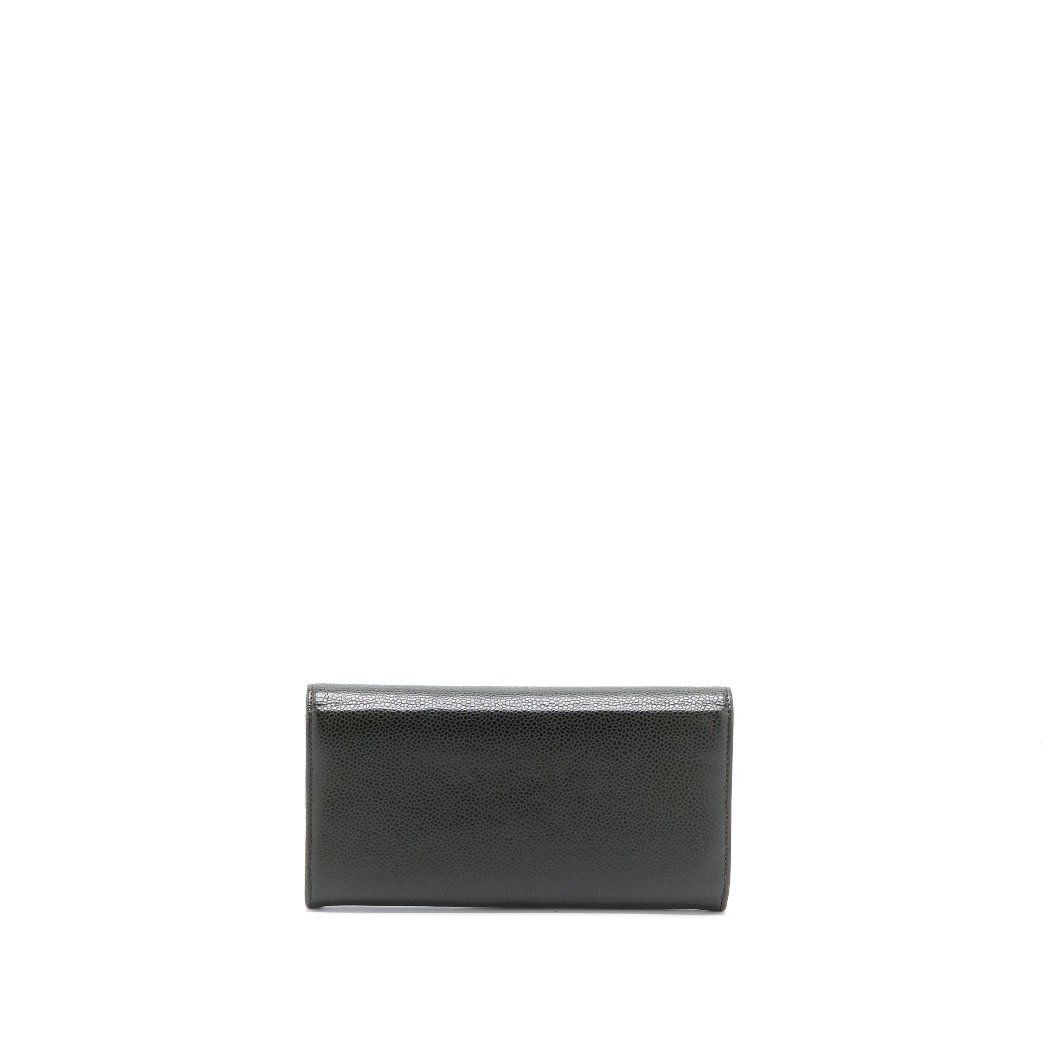 CHANEL CC LOGO FLAP LONG WALLET CAVIAR DARK OLIVE GREEN SHW