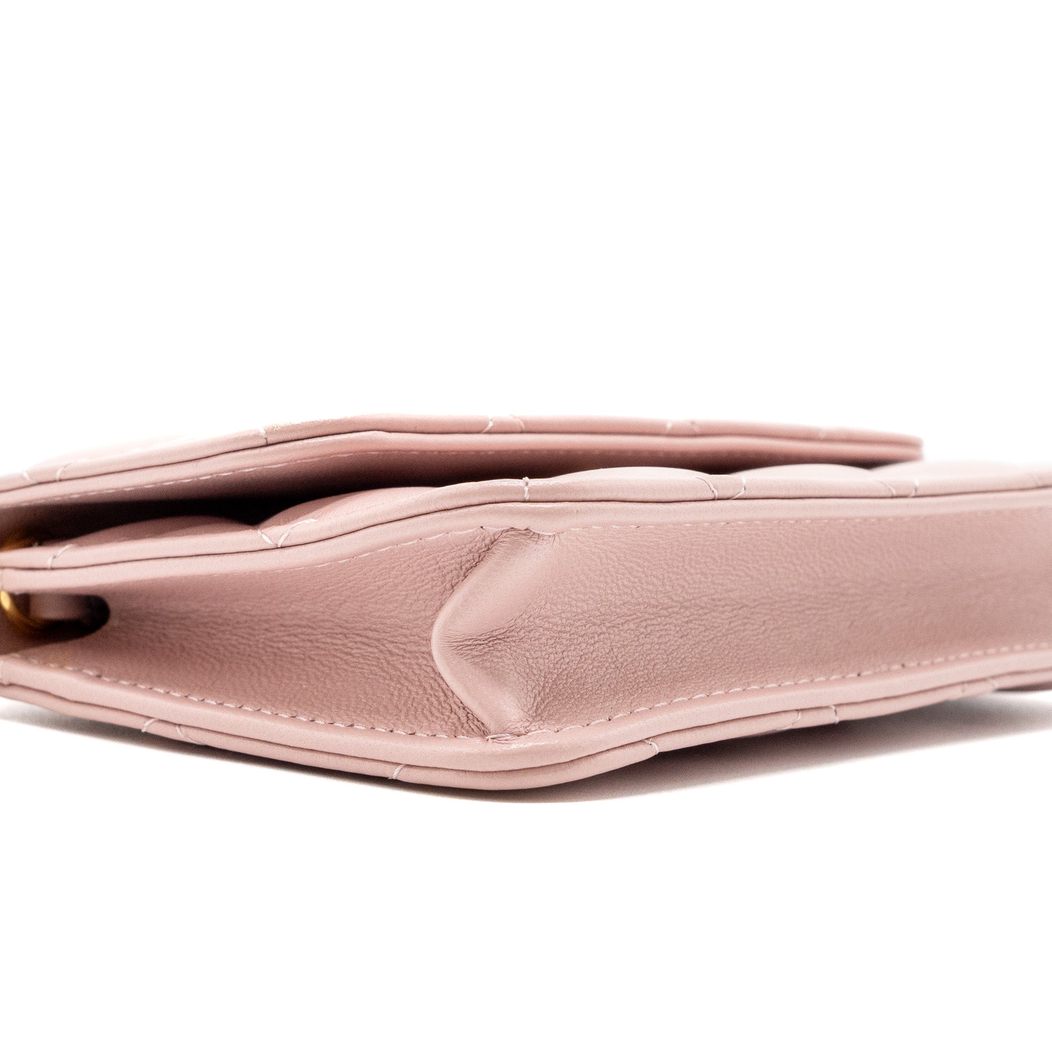 CHANEL MINI FLAP CARD HOLDER WITH CHAIN LIMITED EDITION LAMBSKIN LIGHT PINK GHW (MICROCHIP)