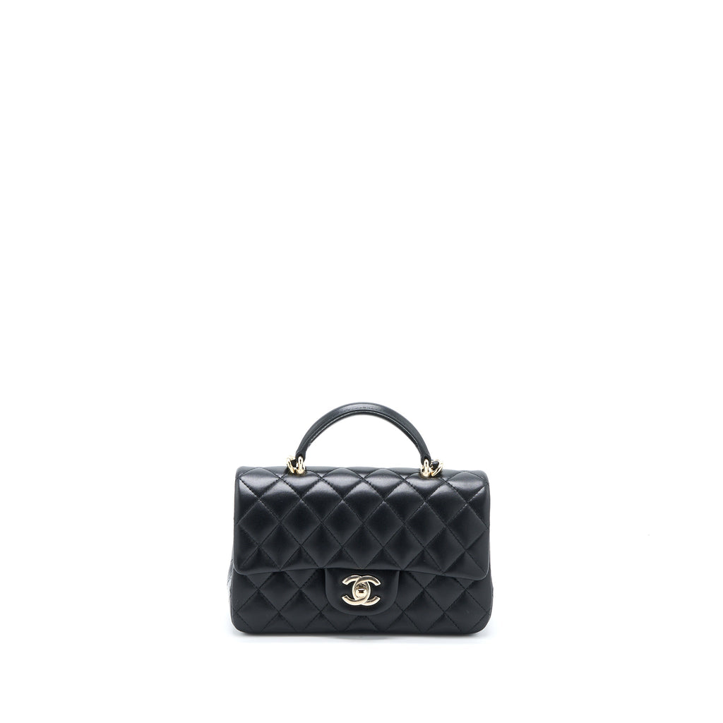 CHANEL TOP HANDLE MINI RECTANGULAR FLAP BAG LAMBSKIN BLACK LGHW (MICROCHIP)