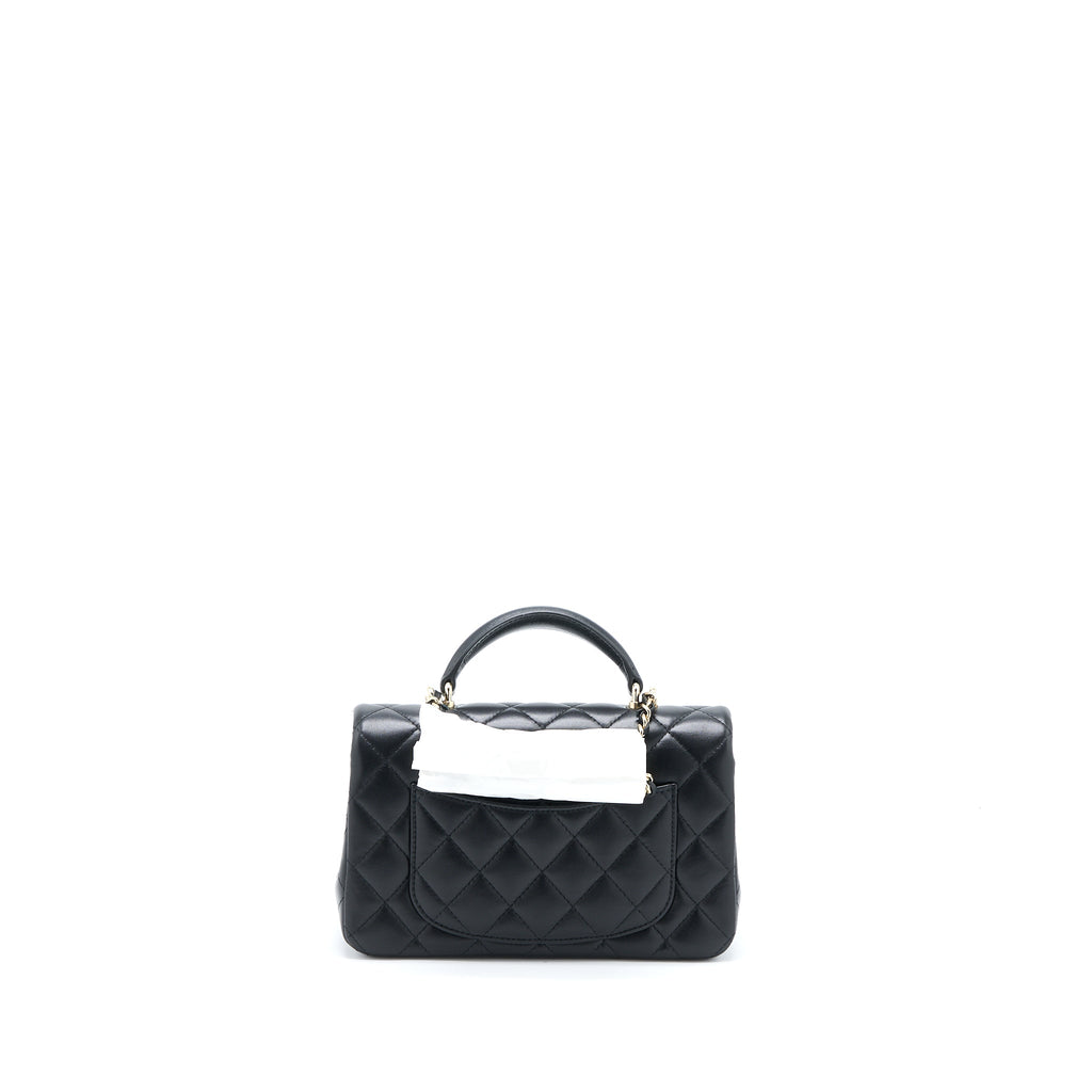 CHANEL TOP HANDLE MINI RECTANGULAR FLAP BAG LAMBSKIN BLACK LGHW (MICROCHIP)