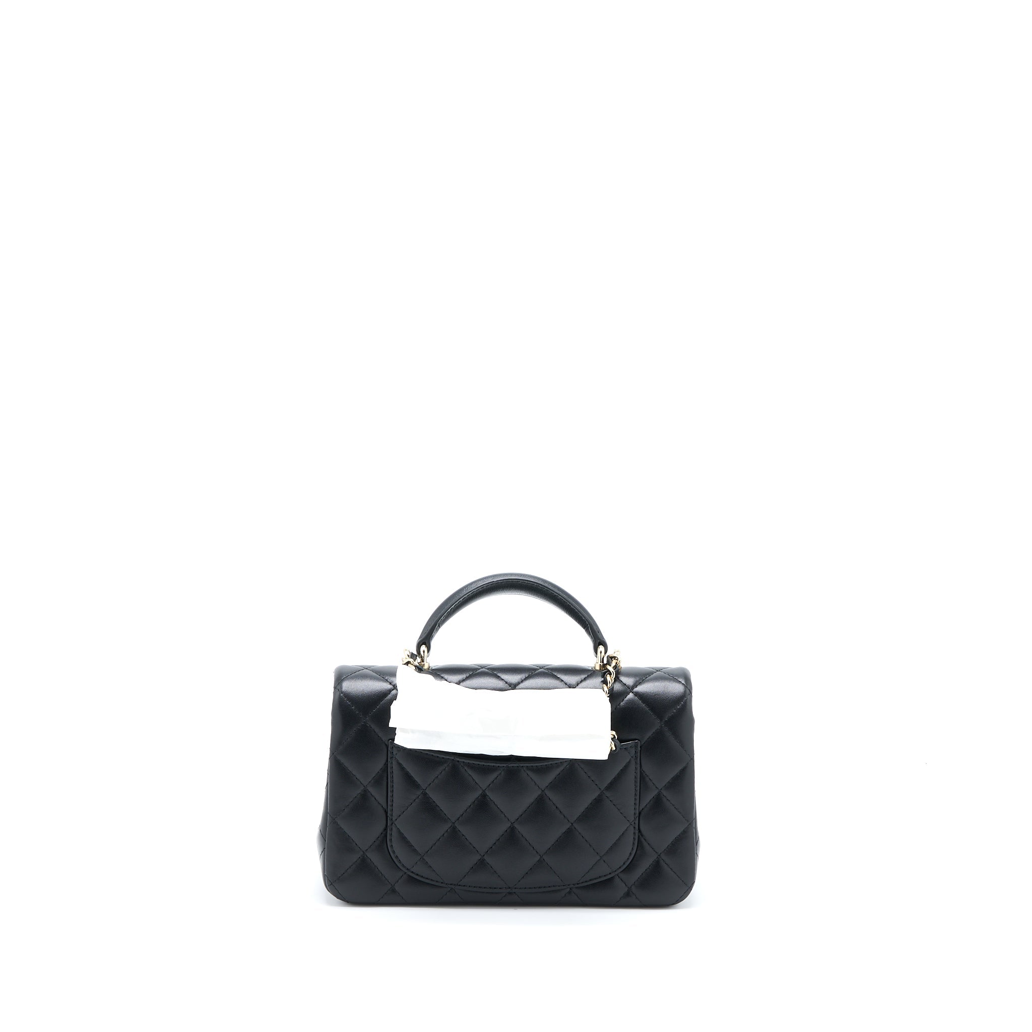 CHANEL TOP HANDLE MINI RECTANGULAR FLAP BAG LAMBSKIN BLACK LGHW (MICROCHIP)