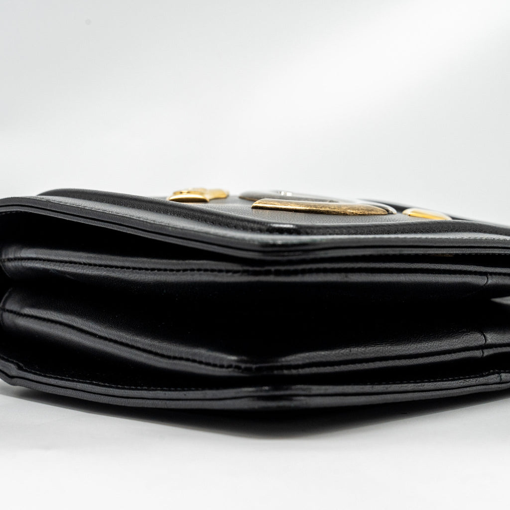 CHANEL CC LOGO SQUARE FLAP BAG LAMBSKIN BLACK SHW