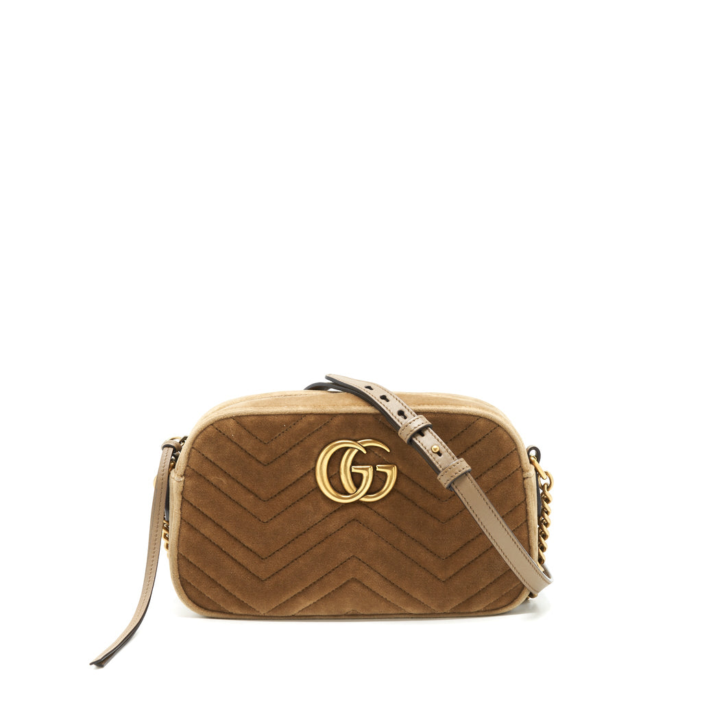 GUCCI GG MARMONT CAMERA BAG VELVET GOLD TAN GHW