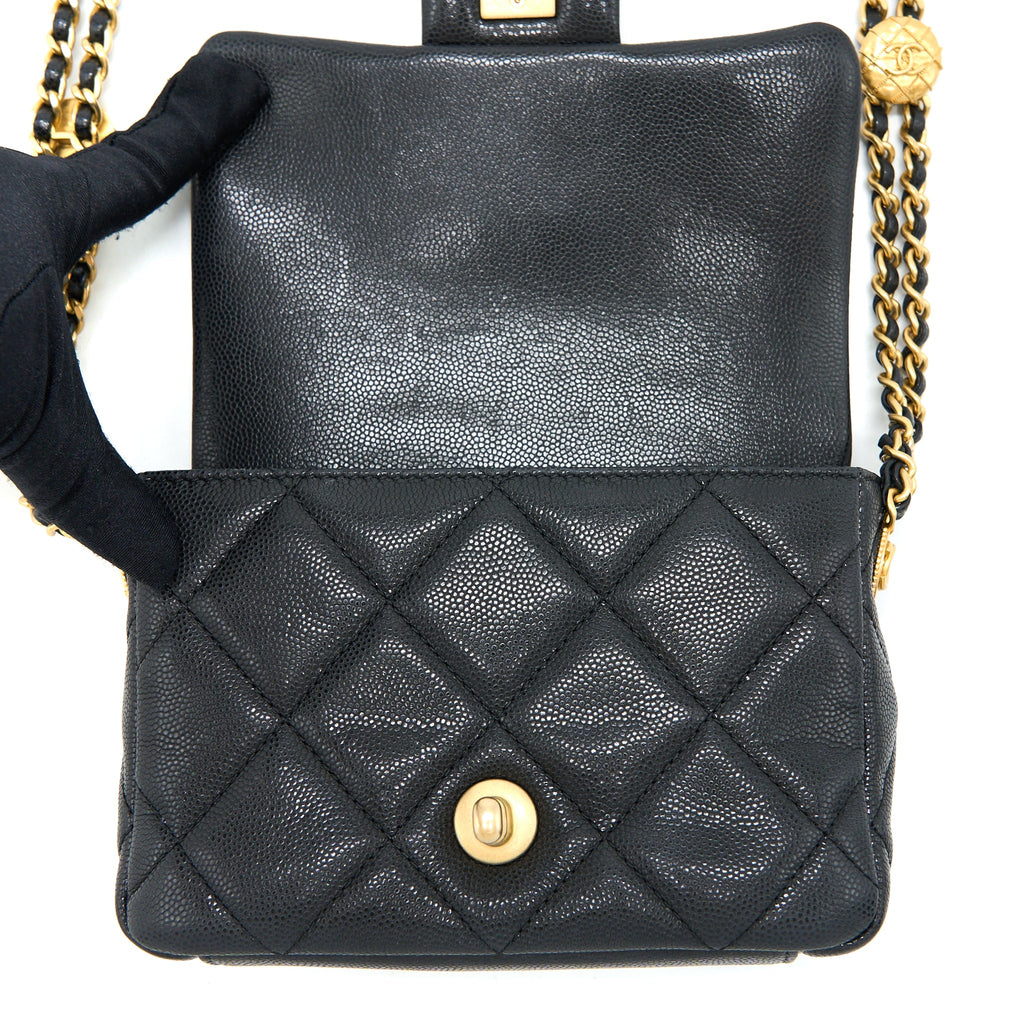 CHANEL 22A SQUARE FLAP BAG CAVIAR BLACK GHW (MICROCHIP)