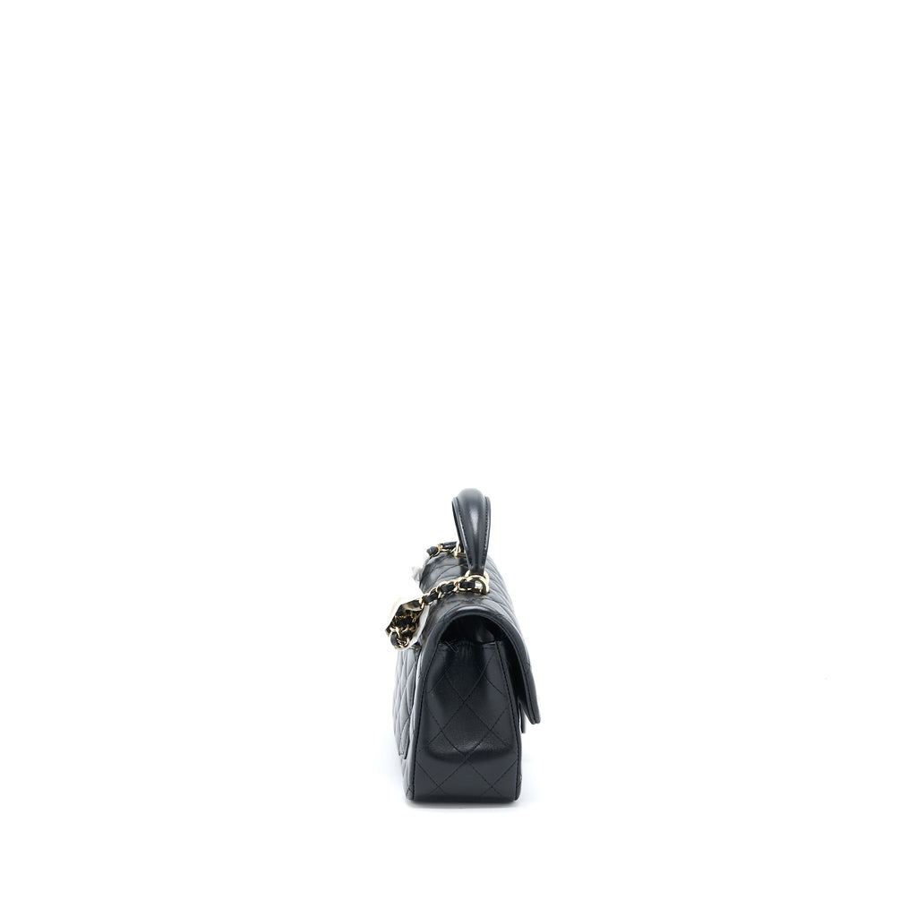 CHANEL TOP HANDLE MINI RECTANGULAR FLAP BAG LAMBSKIN BLACK LGHW (MICROCHIP)