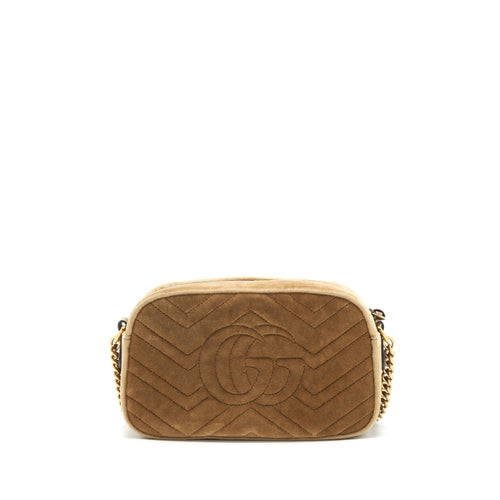 GUCCI GG MARMONT CAMERA BAG VELVET GOLD TAN GHW