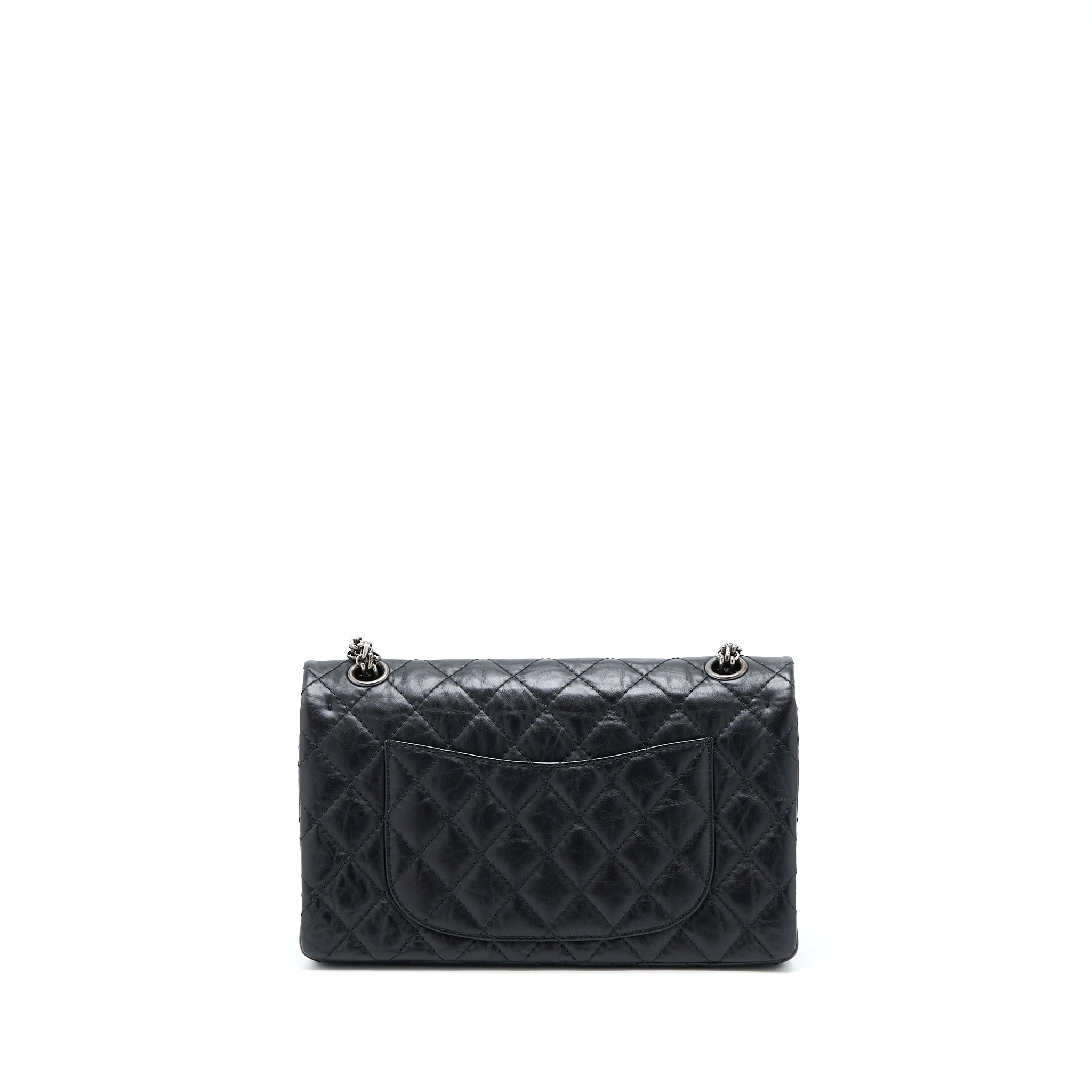 CHANEL SMALL 2.55 REISSUE FLAP BAG AGED CALFSKIN BLACK WITH RUTHENIUM HARDWARE