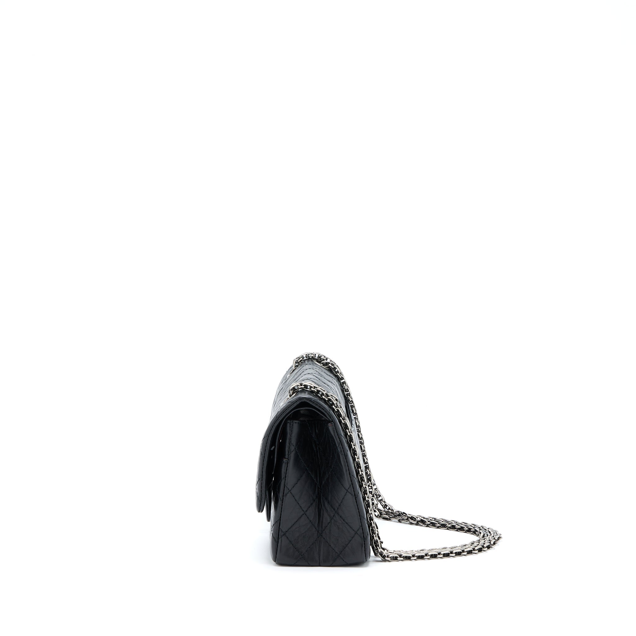 CHANEL SMALL 2.55 REISSUE FLAP BAG AGED CALFSKIN BLACK WITH RUTHENIUM HARDWARE