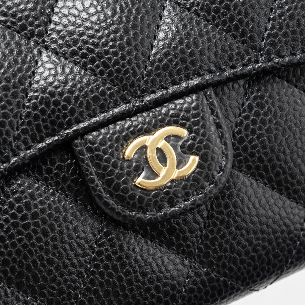 CHANEL CLASSIC COMPACT WALLET CAVIAR BLACK GHW (MICROCHIP)