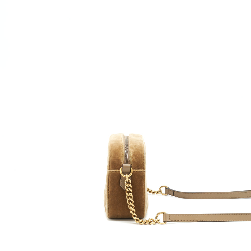 GUCCI GG MARMONT CAMERA BAG VELVET GOLD TAN GHW