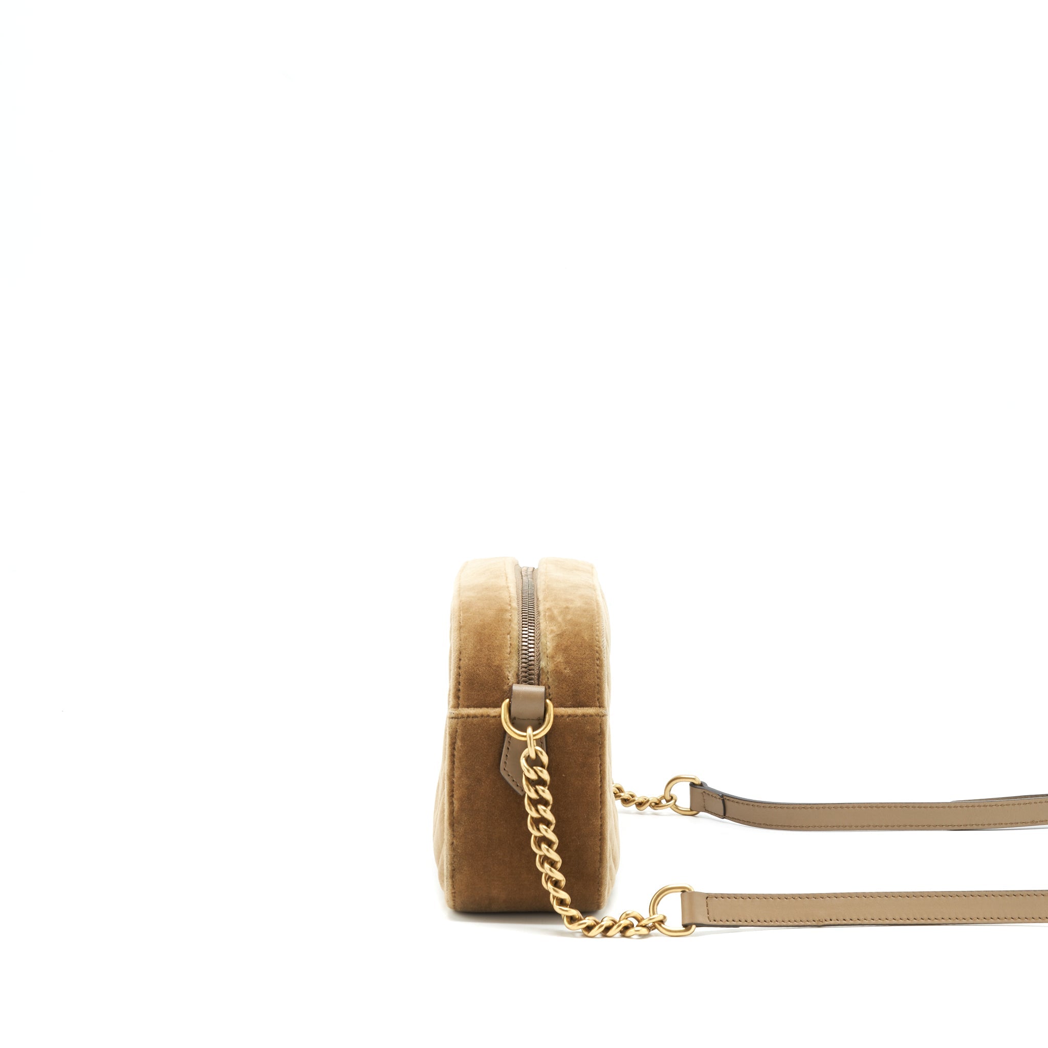 GUCCI GG MARMONT CAMERA BAG VELVET GOLD TAN GHW