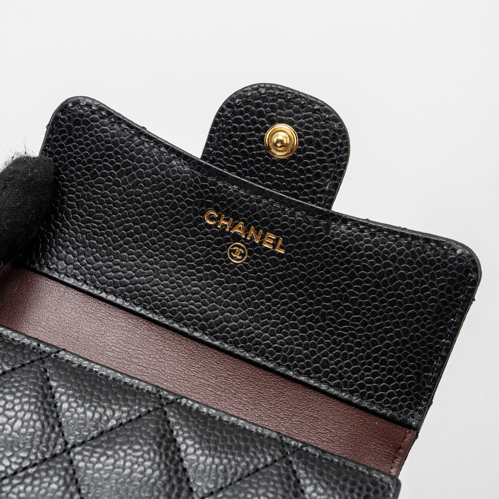 CHANEL CLASSIC COMPACT WALLET CAVIAR BLACK GHW (MICROCHIP)