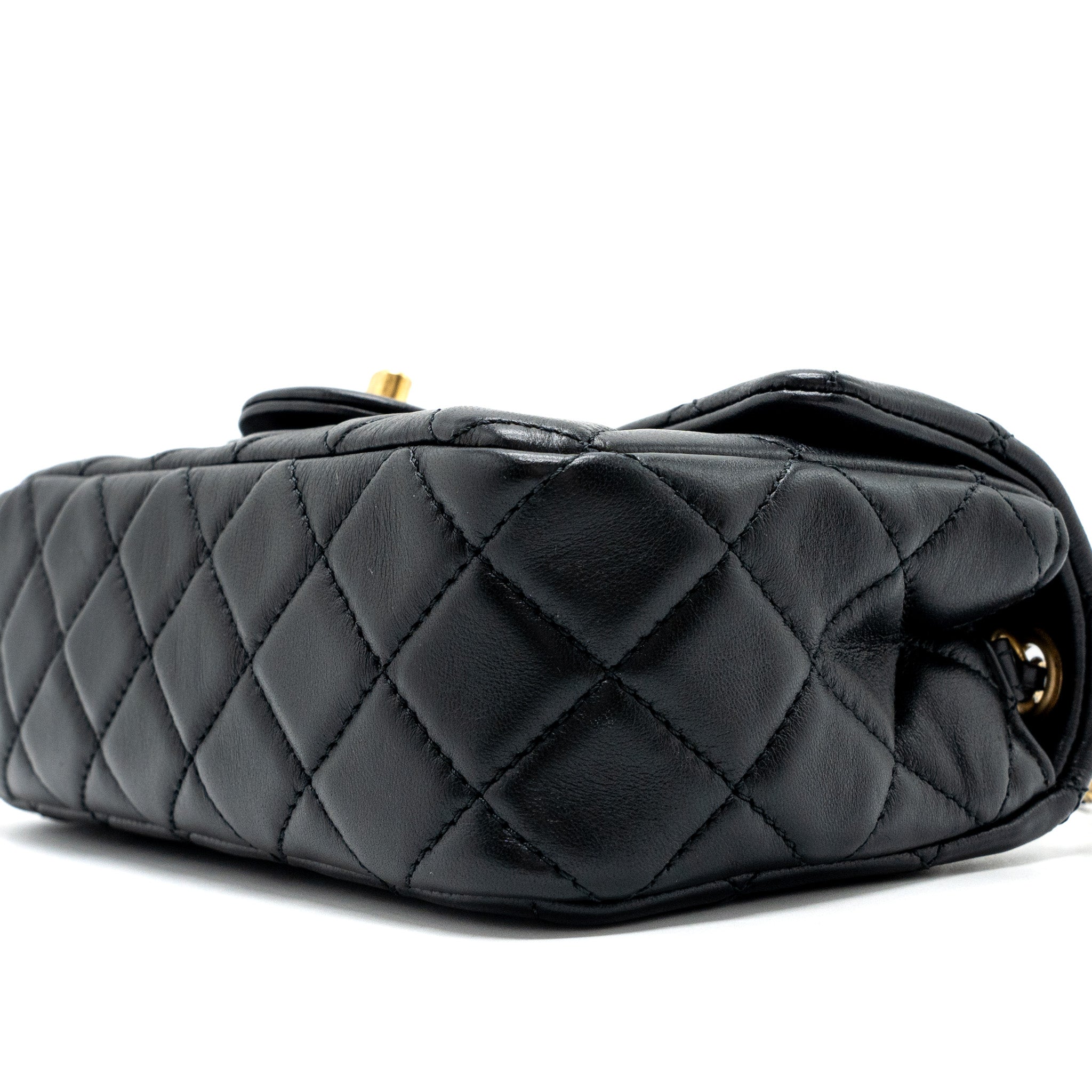 CHANEL PEARL CRUSH MINI RECTANGULAR FLAP BAG LAMBSKIN BLACK GHW