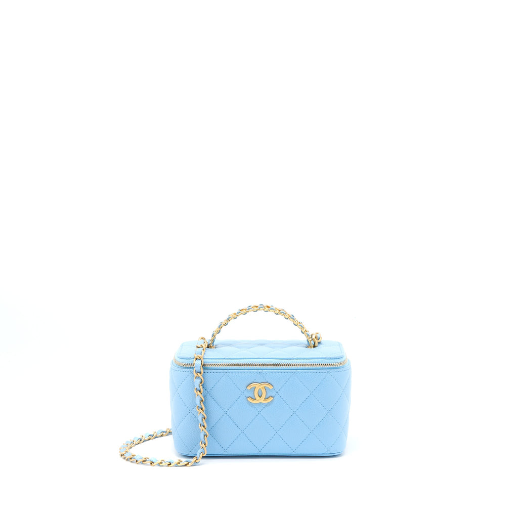 CHANEL 22S LETTER TOP HANDLE LONG VANITY CAVIAR BLUE GHW