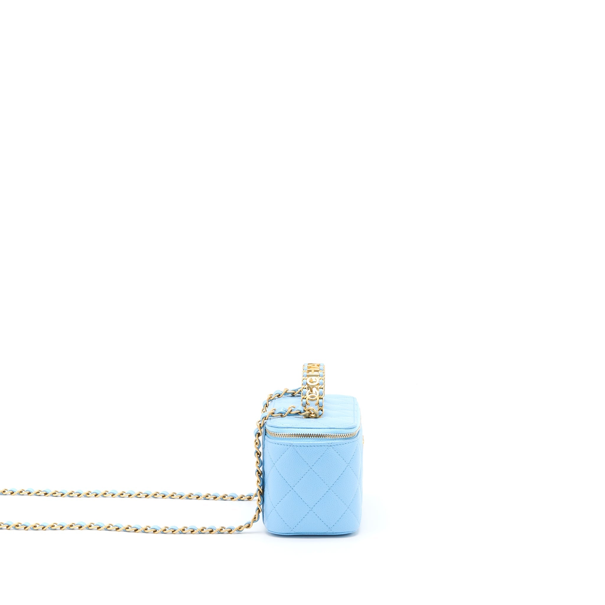 CHANEL 22S LETTER TOP HANDLE LONG VANITY CAVIAR BLUE GHW