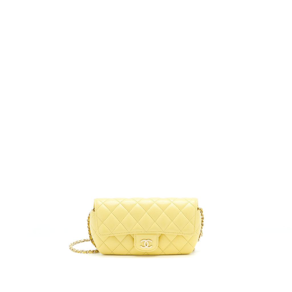 CHANEL GLASSES CASE WITH CHAIN CAVIAR YELLOW
