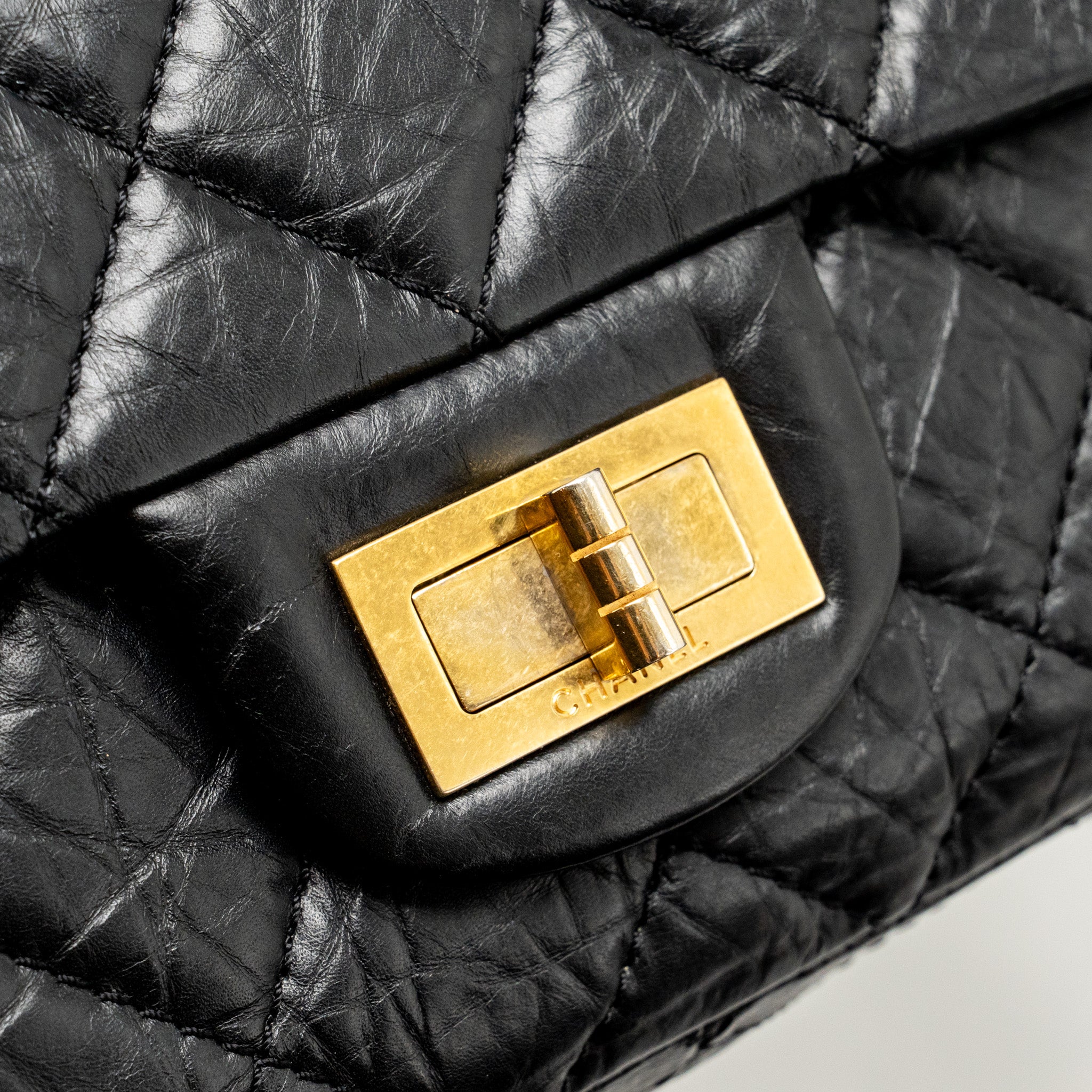CHANEL 2.55 227 REISSUE DOUBLE FLAP BAG AGED CALFSKIN BLACK GHW