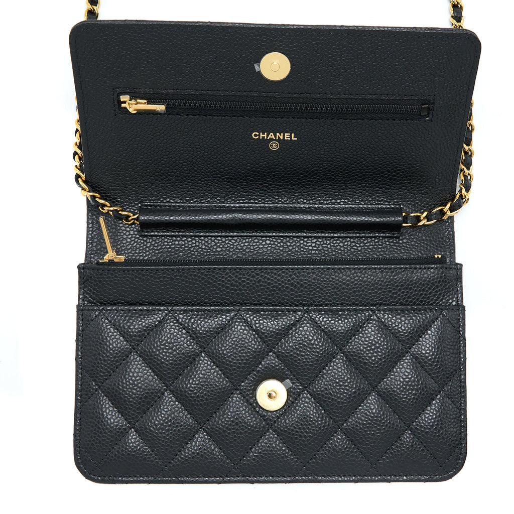 CHANEL CLASSIC WALLET ON CHAIN CAVIAR BLACK GHW (MICROCHIP)