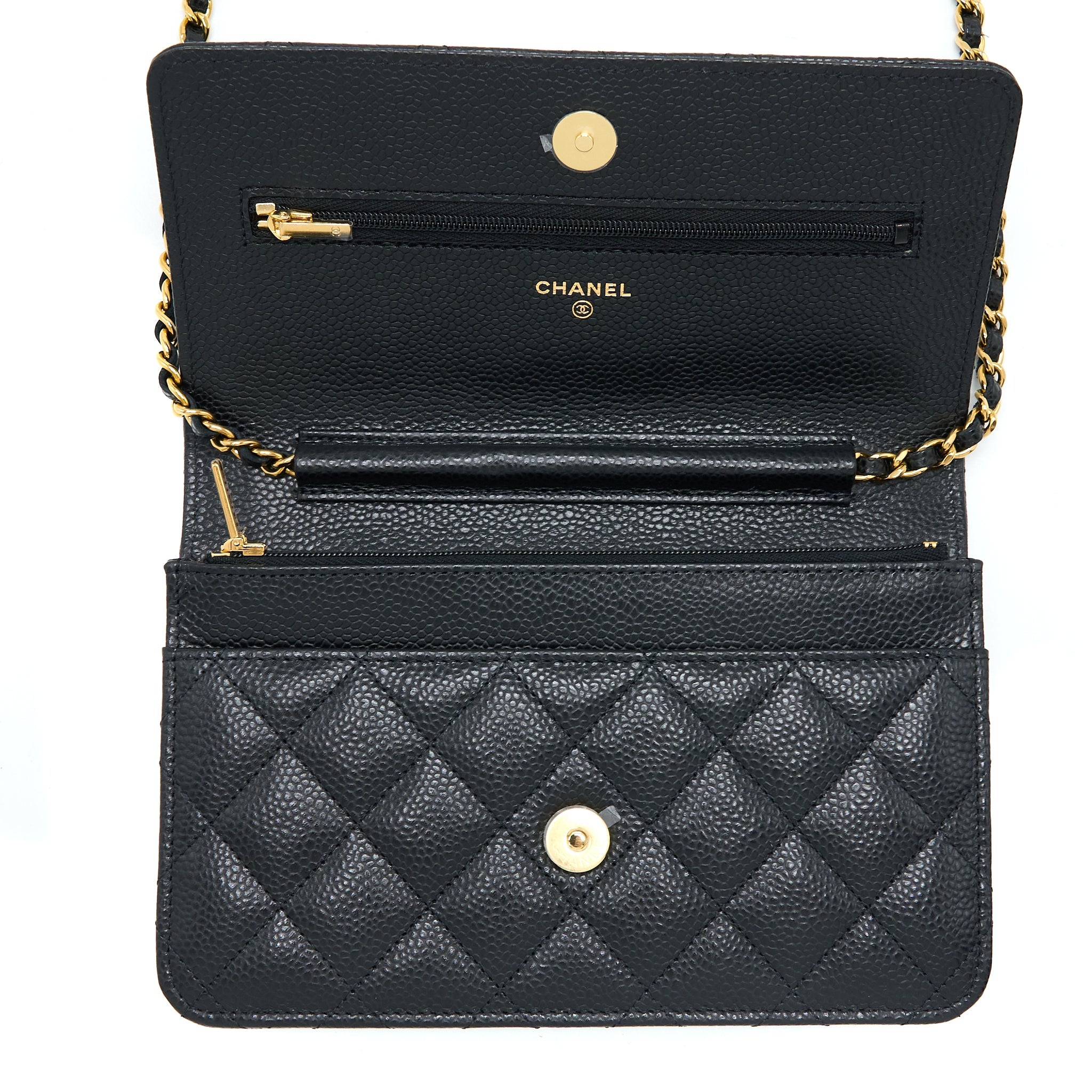 CHANEL CLASSIC WALLET ON CHAIN CAVIAR BLACK GHW (MICROCHIP)