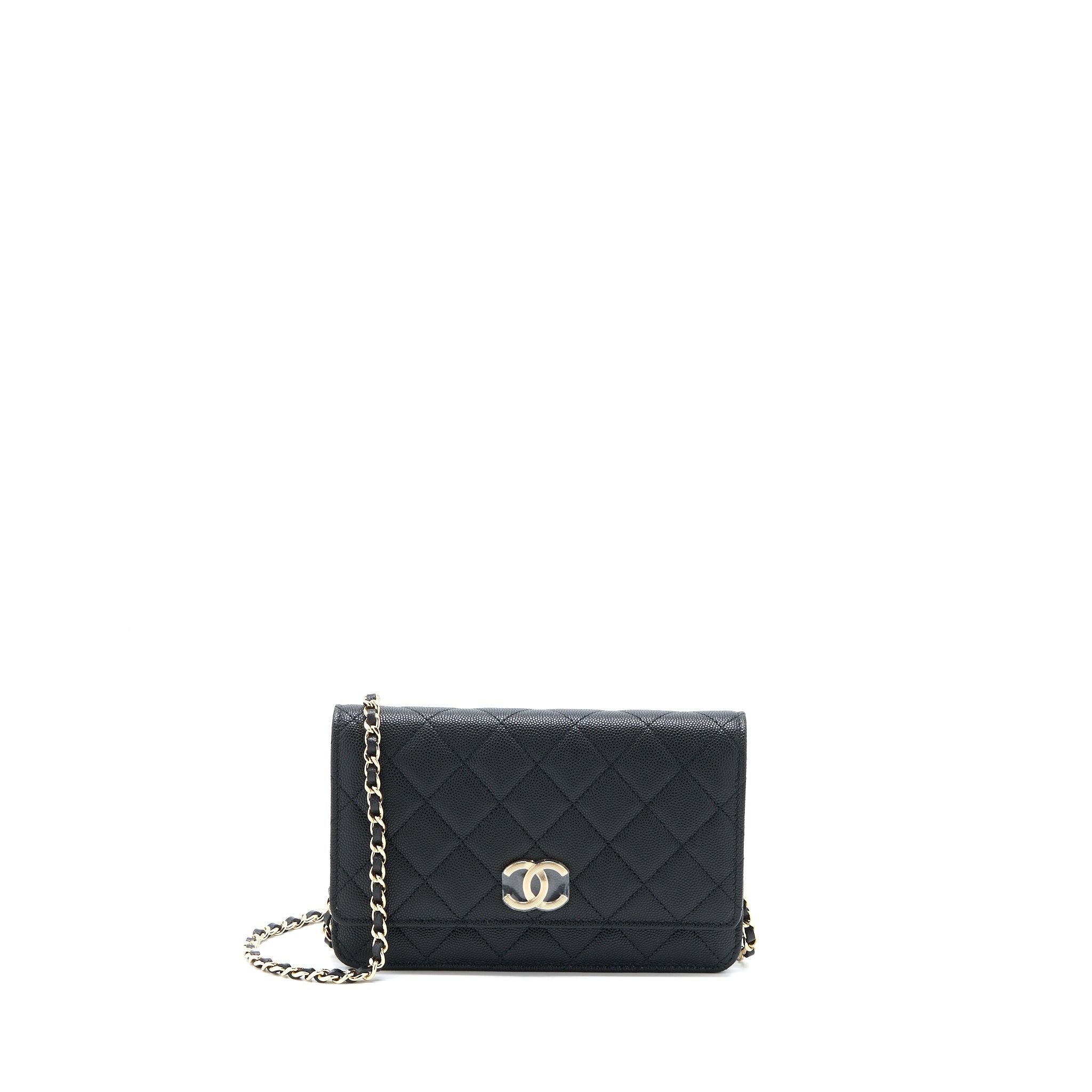 CHANEL 23C GIANT CC LOGO WALLET ON CHAIN CAVIAR BLACK LGHW (MICROCHIP)