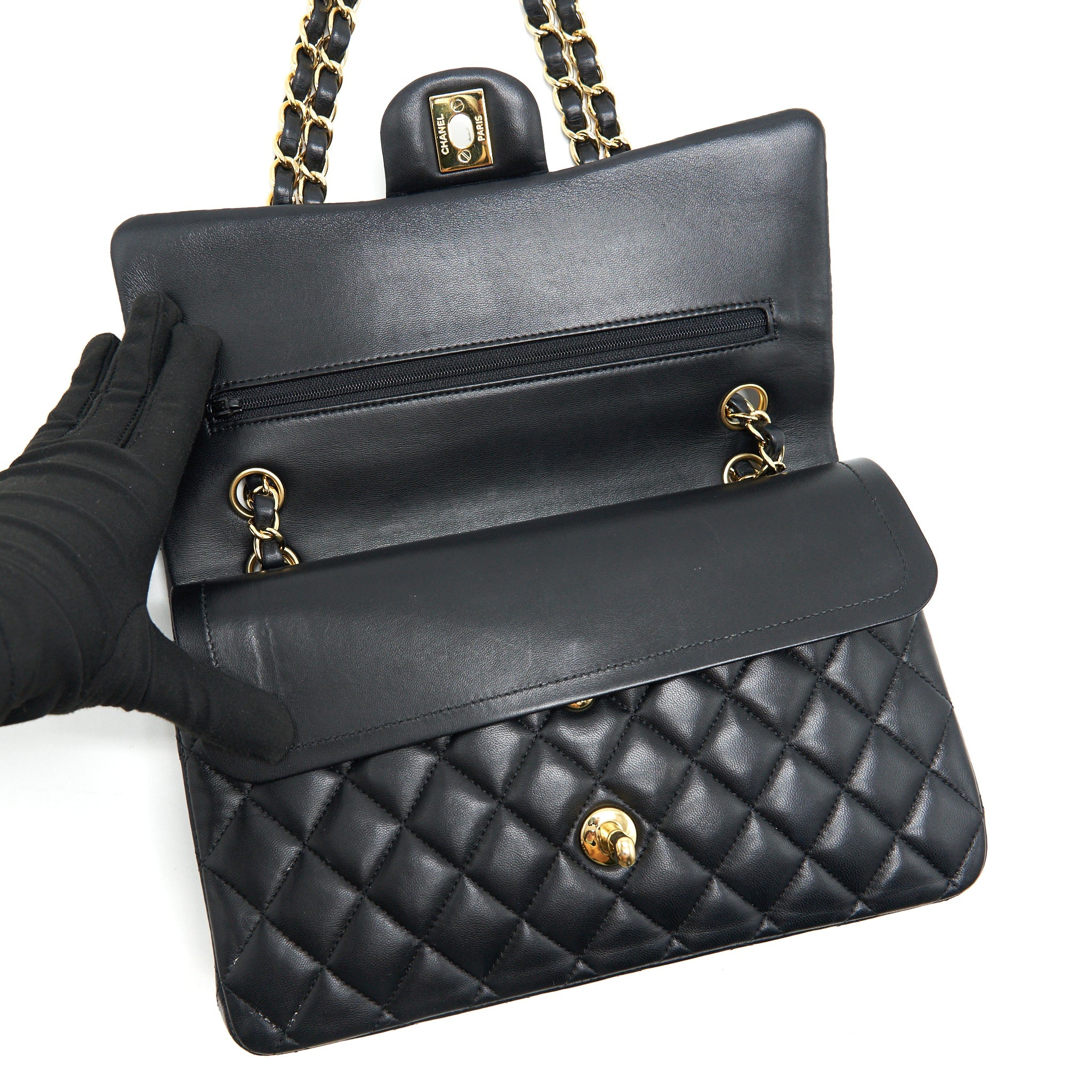 CHANEL MEDIUM CLASSIC DOUBLE FLAP LAMBSKIN BLACK GHW
