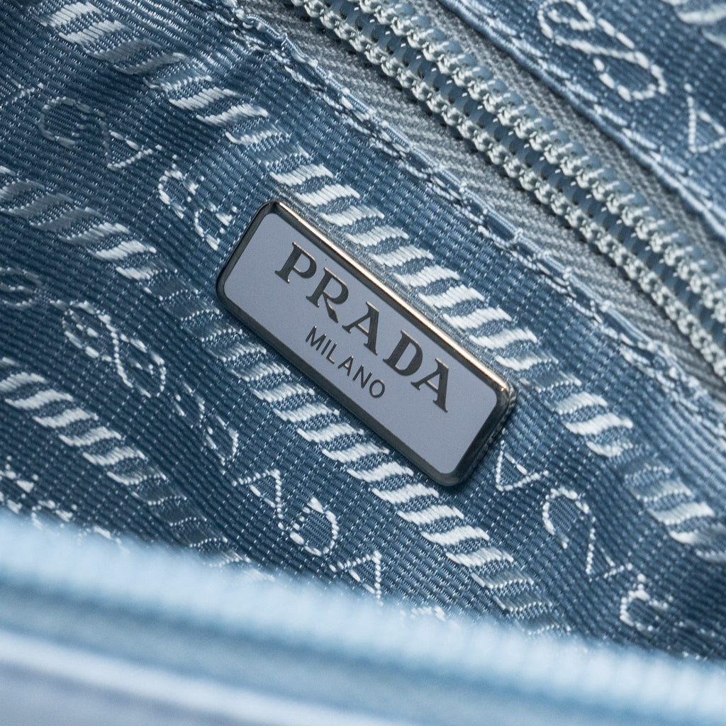 PRADA RE-NYLON ZIP SHOULDER BAG LIGHT BLUE SHW