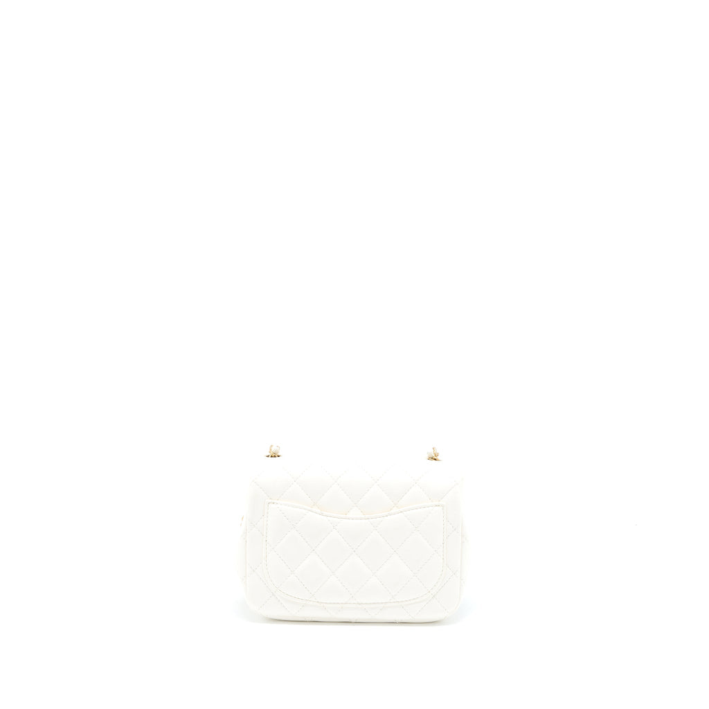 CHANEL MINI SQUARE FLAP BAG WITH DETAILED RIBBON CHAIN LAMBSKIN WHITE GHW