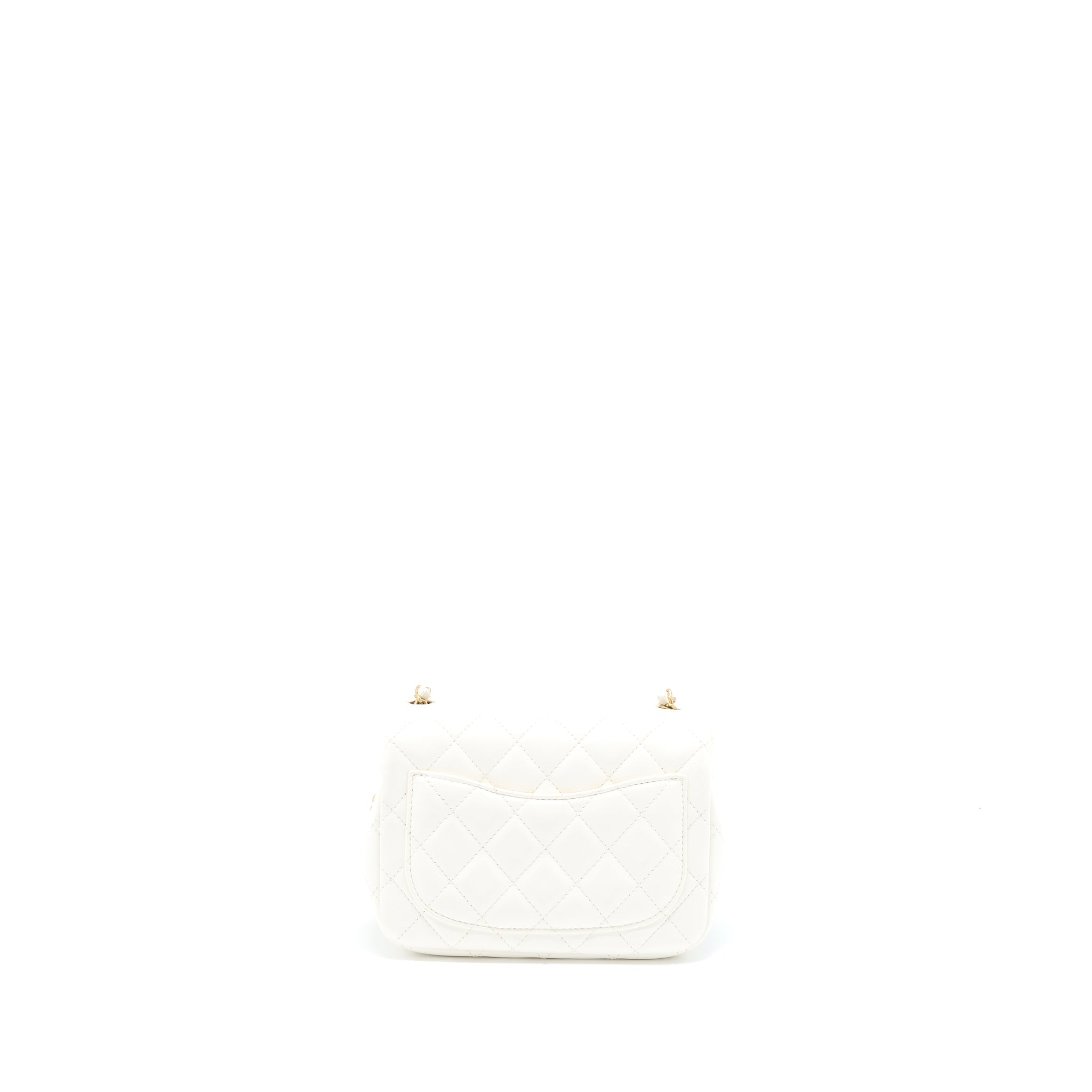 CHANEL MINI SQUARE FLAP BAG WITH DETAILED RIBBON CHAIN LAMBSKIN WHITE GHW