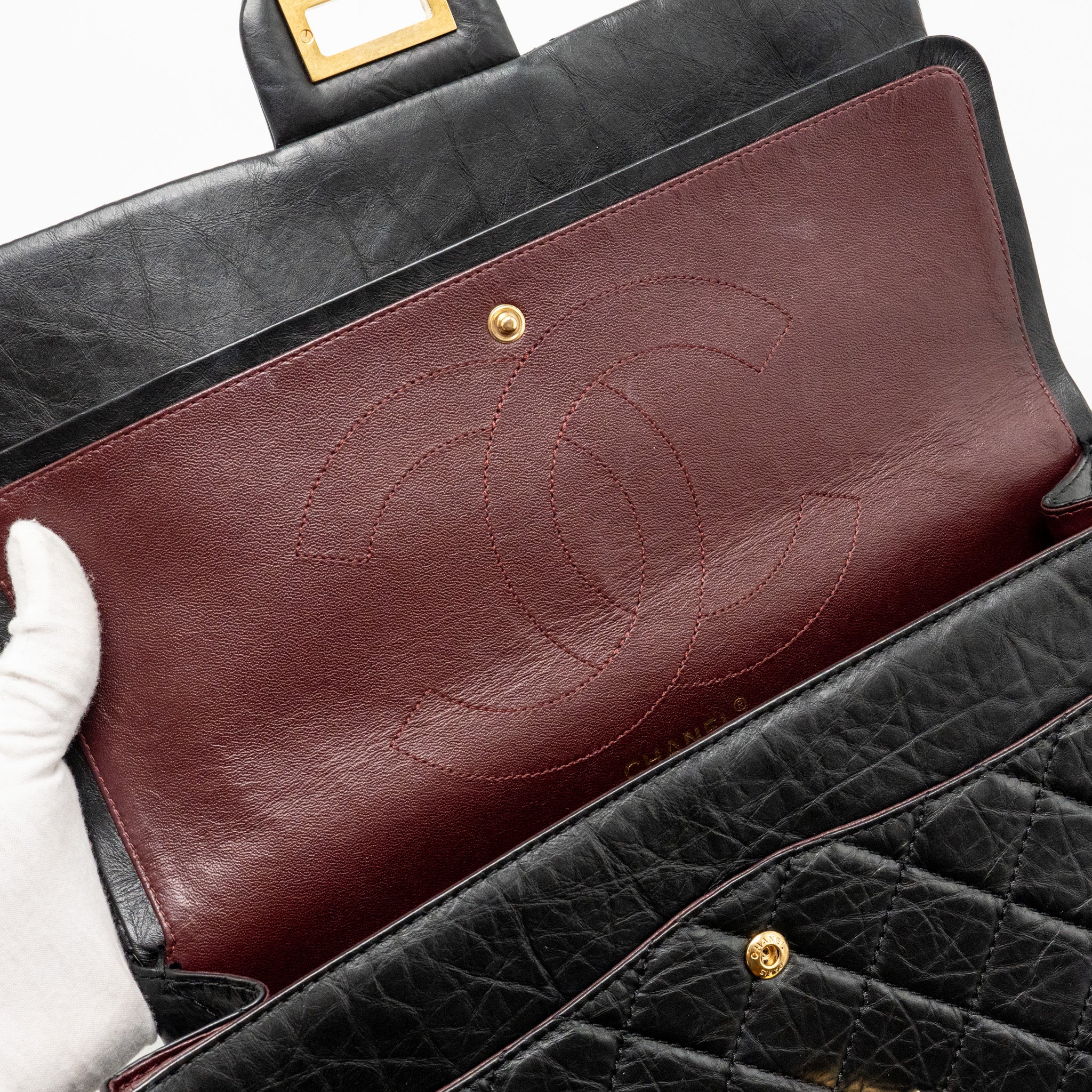 CHANEL 2.55 227 REISSUE DOUBLE FLAP BAG AGED CALFSKIN BLACK GHW