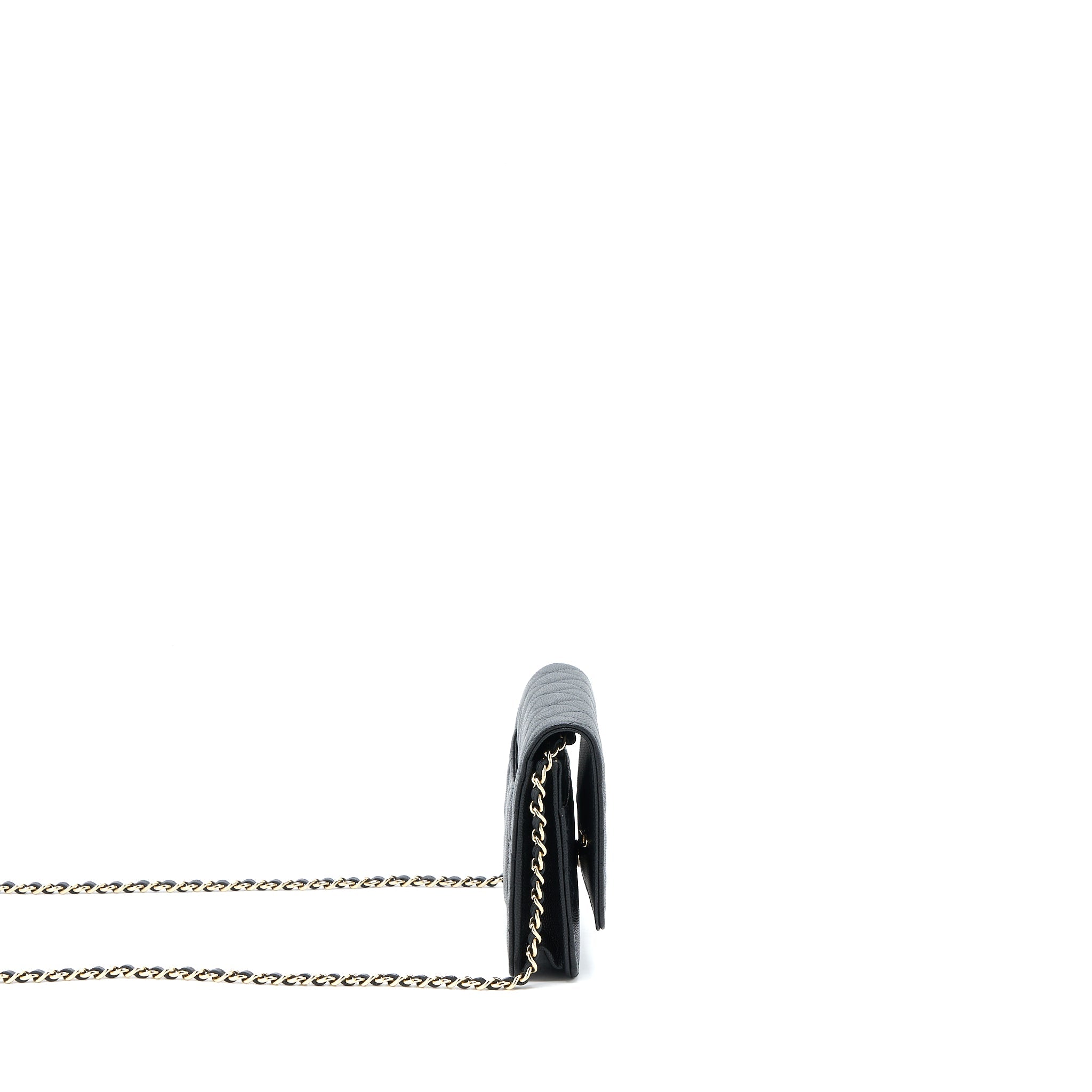 CHANEL 23C GIANT CC LOGO WALLET ON CHAIN CAVIAR BLACK LGHW (MICROCHIP)