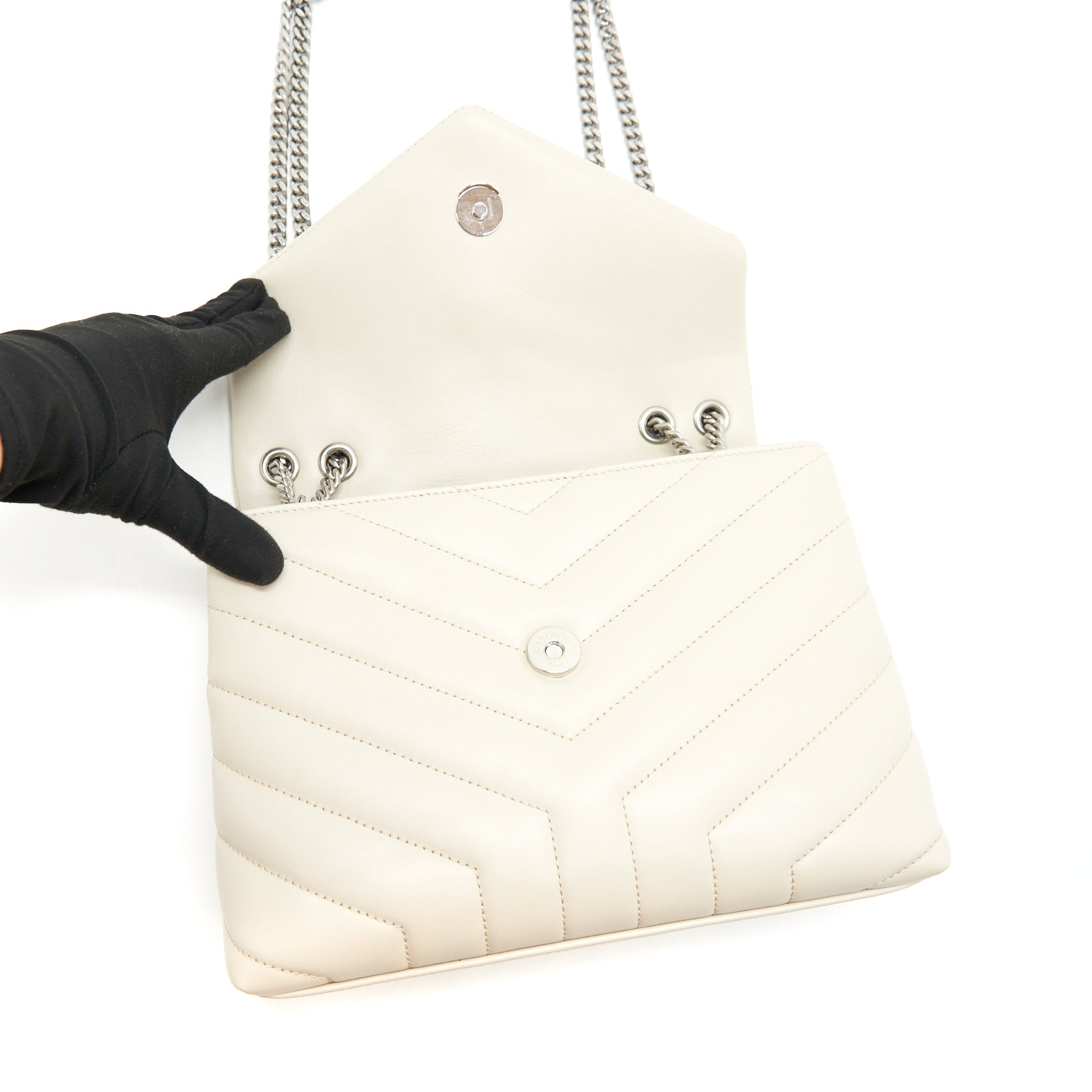 SAINT LAURENT LOU LOU SMALL QUILTED Y LEATHER SHOULDER BAG IN WHITE