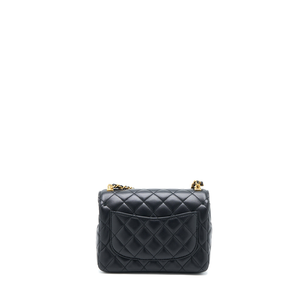 CHANEL SEASONAL FLAP BAG WITH DETAIL CHAIN LAMBSKIN BLACK BRUSHED GHW (MICROCHIP)