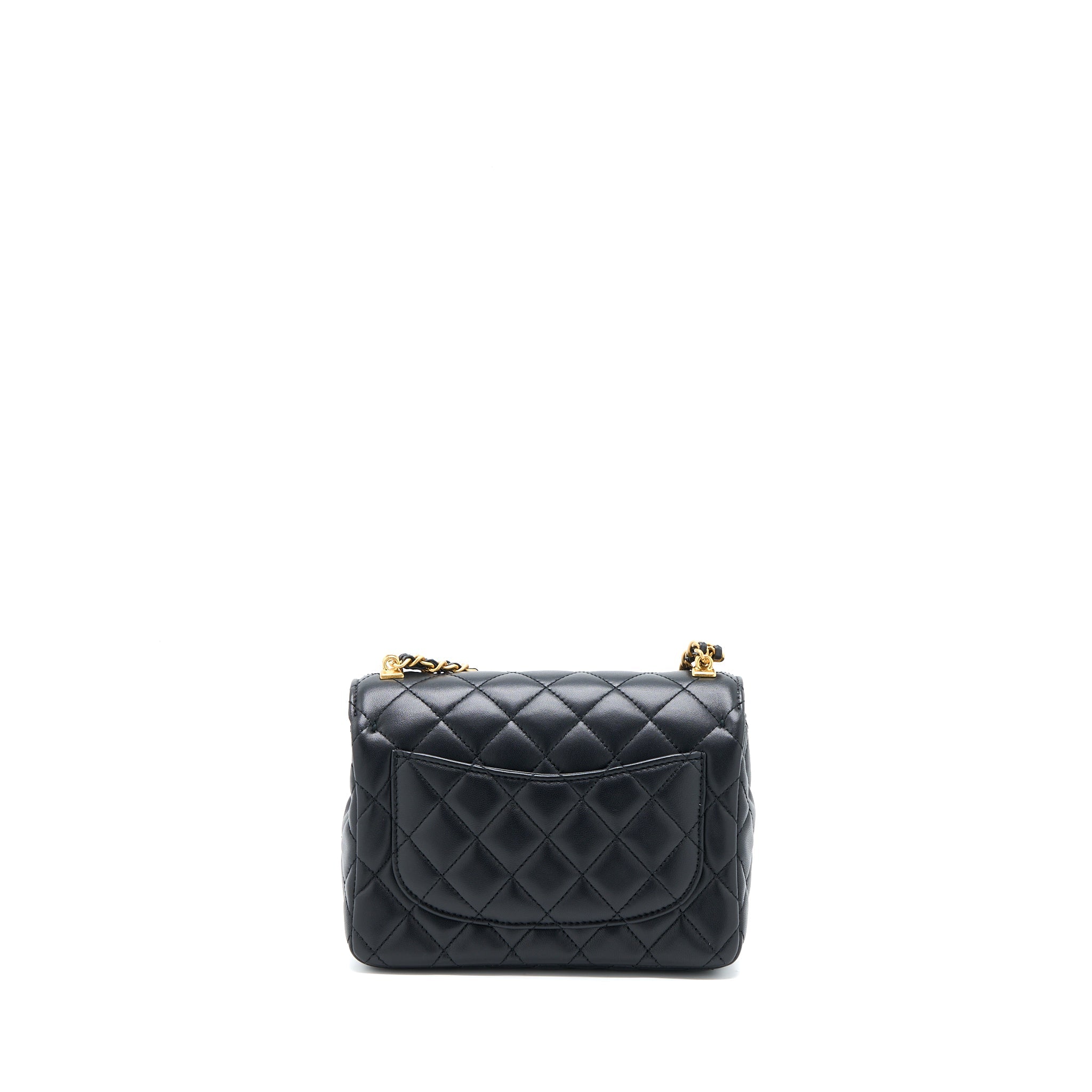 CHANEL SEASONAL FLAP BAG WITH DETAIL CHAIN LAMBSKIN BLACK BRUSHED GHW (MICROCHIP)