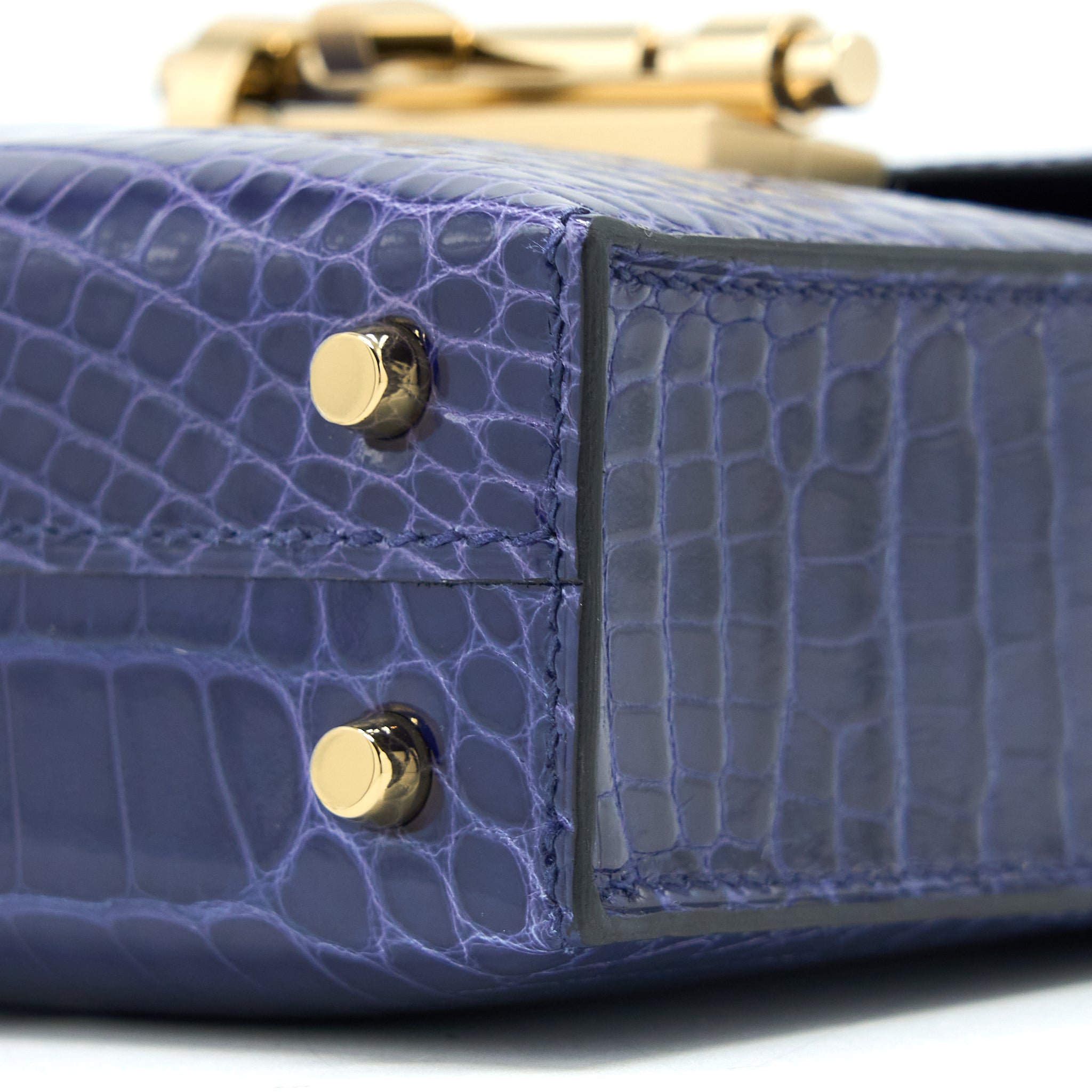 HERMES MINI VERROU ALLIGATOR MISSISSIPPIENSIS M3 BLUE ENCRE GHW