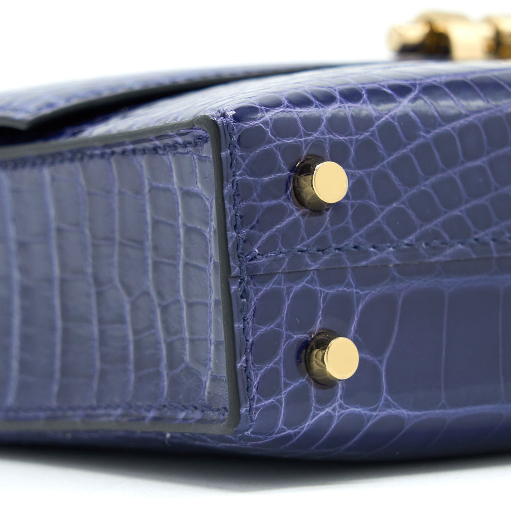 HERMES MINI VERROU ALLIGATOR MISSISSIPPIENSIS M3 BLUE ENCRE GHW