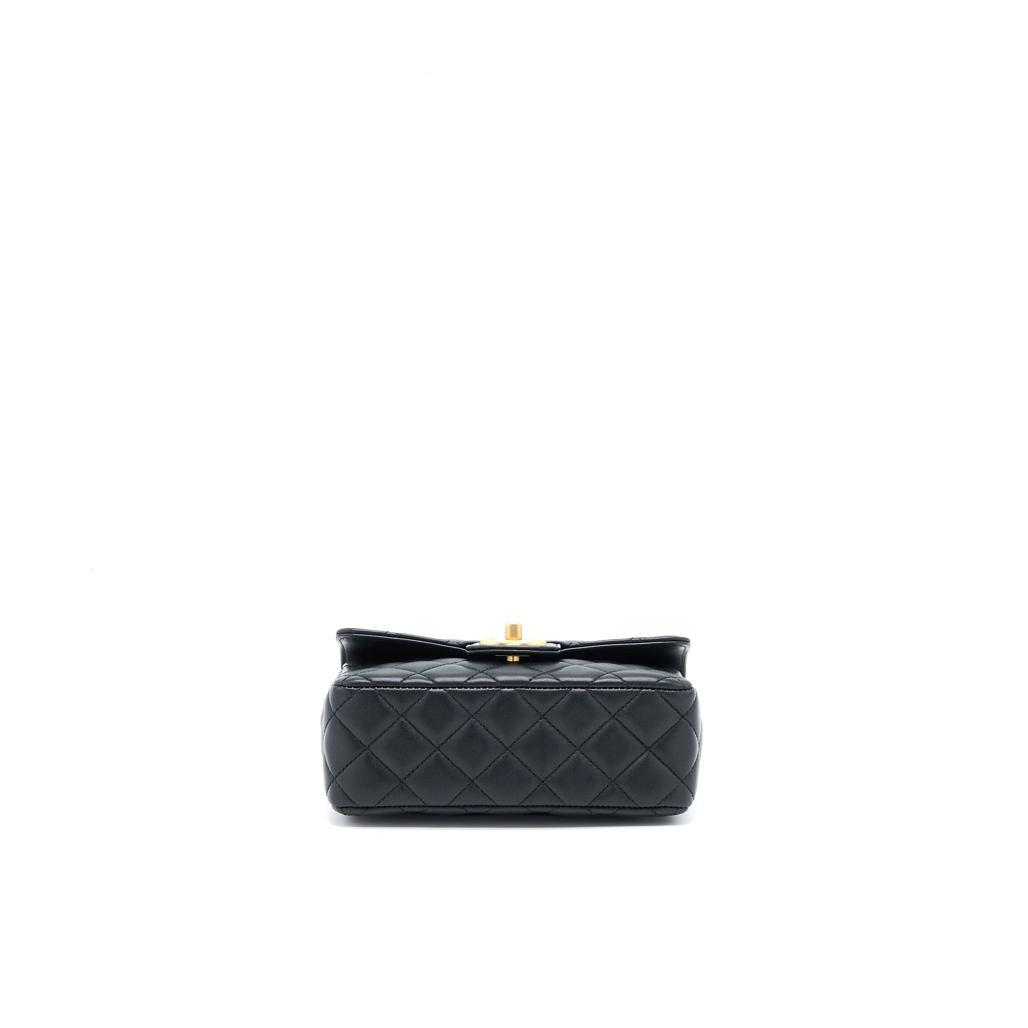 CHANEL SEASONAL FLAP BAG WITH DETAIL CHAIN LAMBSKIN BLACK BRUSHED GHW (MICROCHIP)