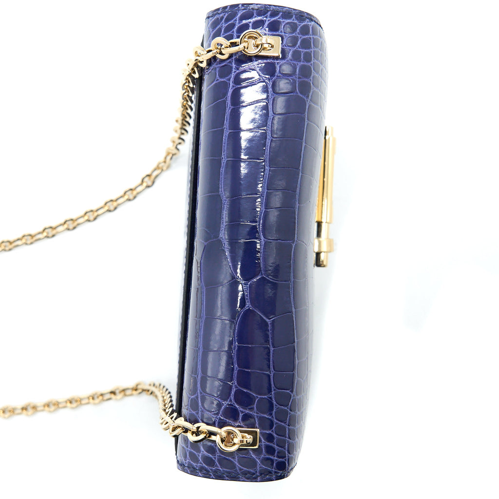 HERMES MINI VERROU ALLIGATOR MISSISSIPPIENSIS M3 BLUE ENCRE GHW