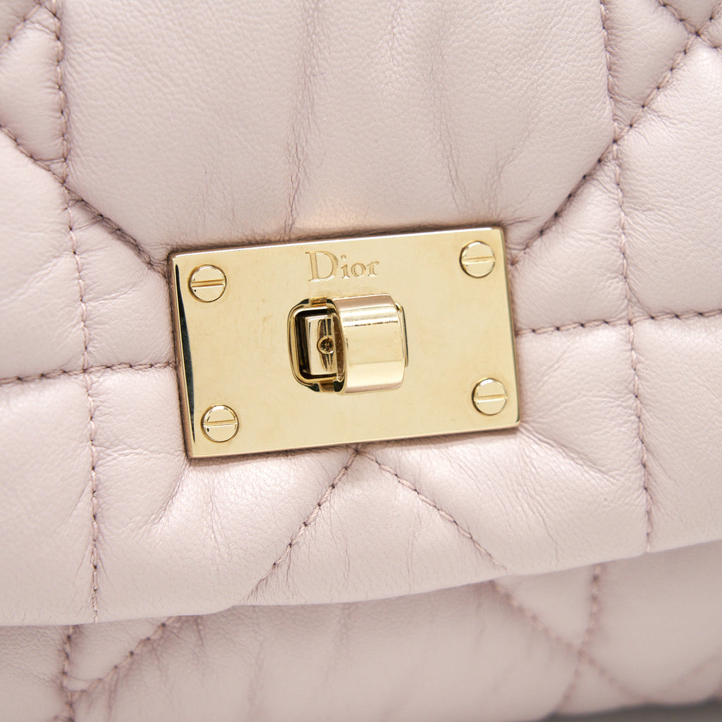 CHRISTIAN DIOR CANNAGE LEATHER FLAP BAG IN LIGHT PINK GHW