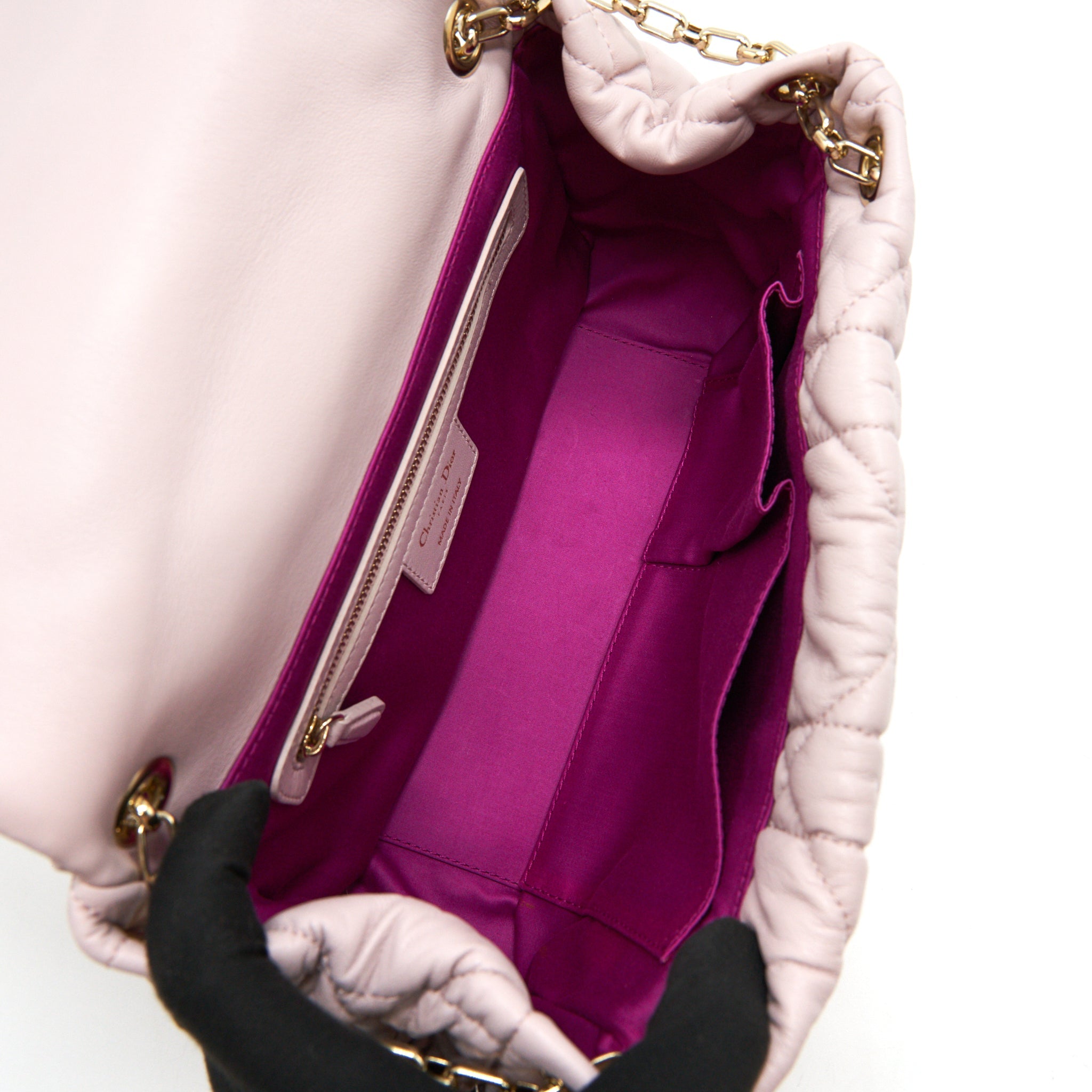 CHRISTIAN DIOR CANNAGE LEATHER FLAP BAG IN LIGHT PINK GHW