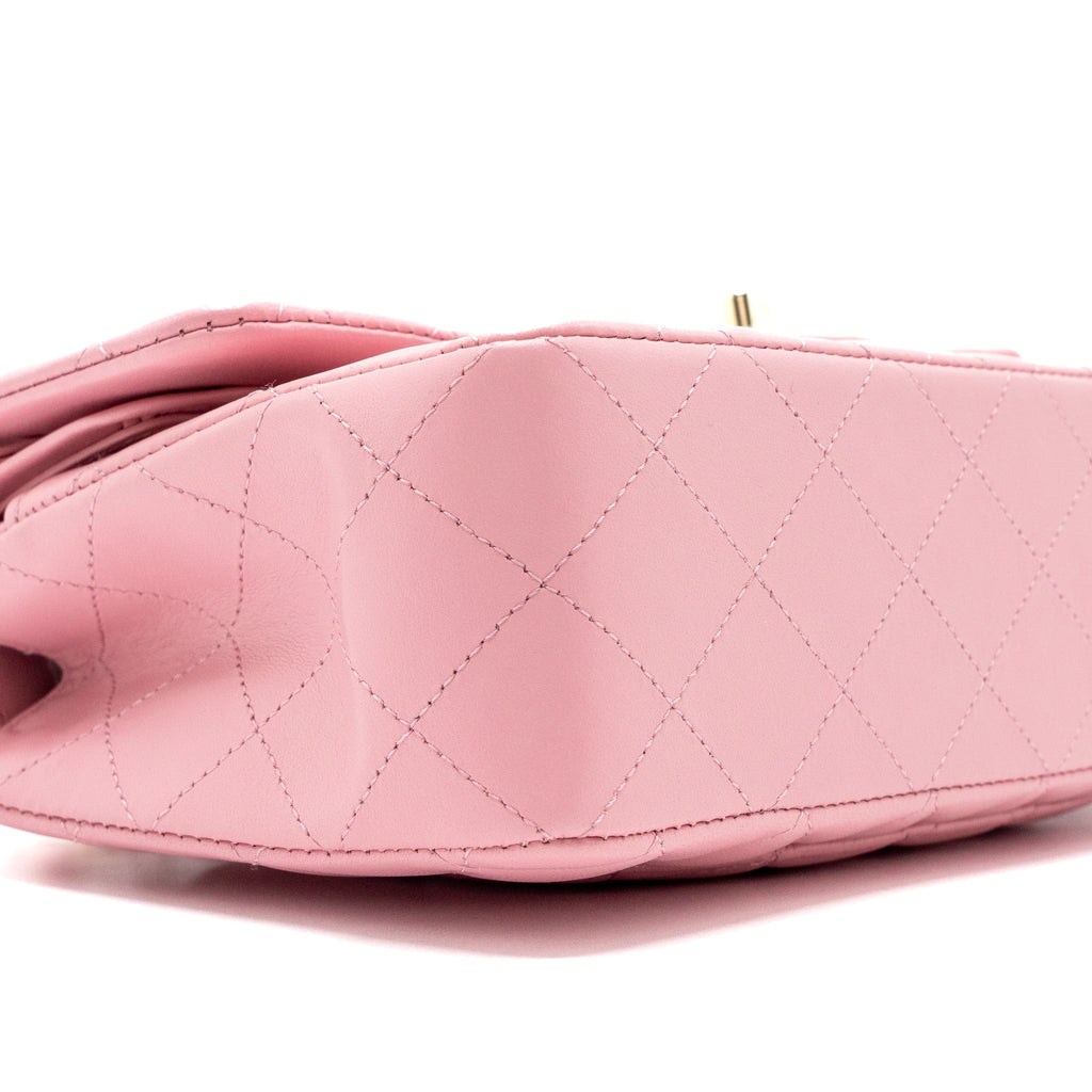 CHANEL SMALL CLASSIC DOUBLE FLAP BAG LAMBSKIN PINK LGHW(MICROCHIP)
