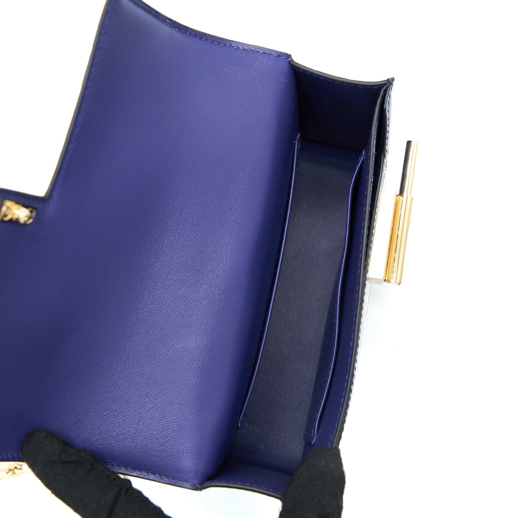 HERMES MINI VERROU ALLIGATOR MISSISSIPPIENSIS M3 BLUE ENCRE GHW