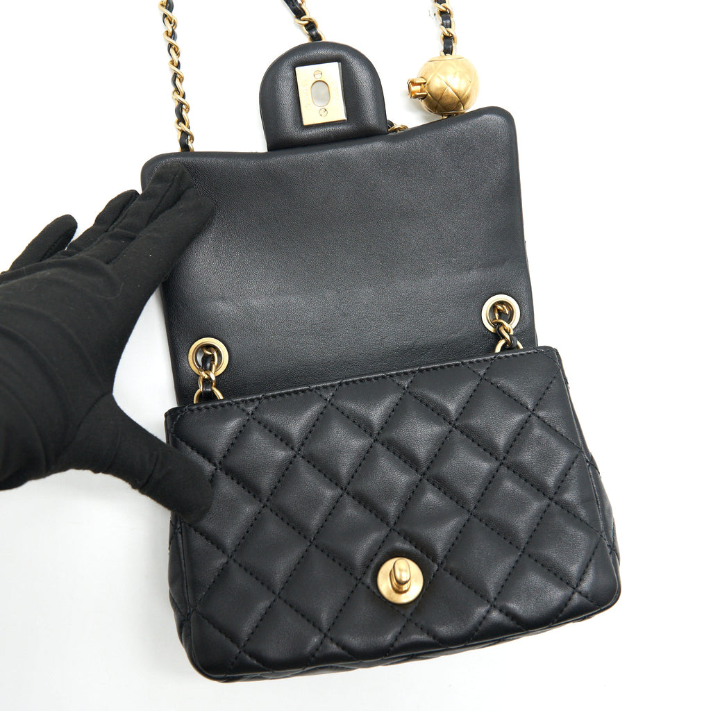 CHANEL PEARL CRUSH CRUSH MINI SQUARE FLAP BAG BLACK GHW