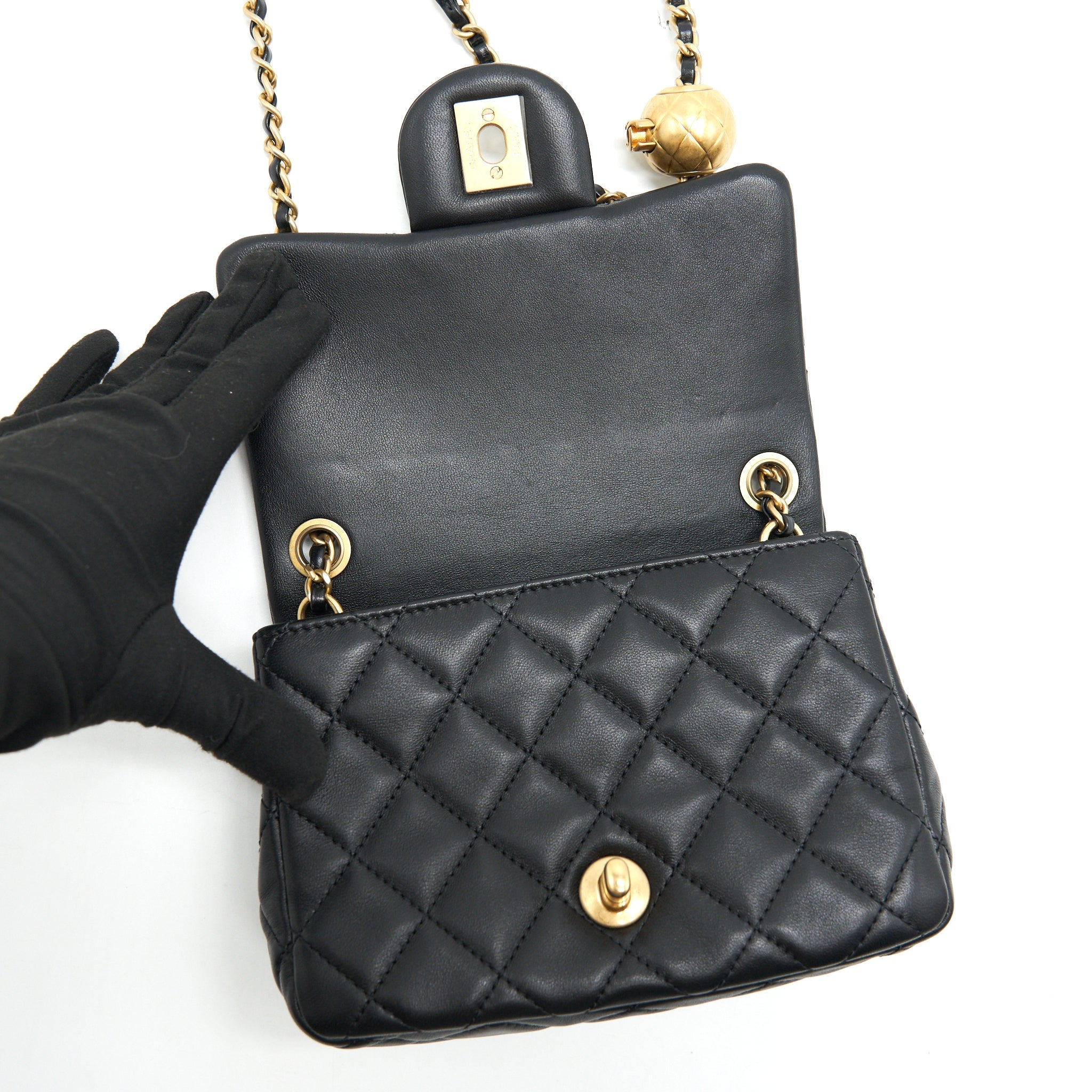 CHANEL PEARL CRUSH CRUSH MINI SQUARE FLAP BAG BLACK GHW